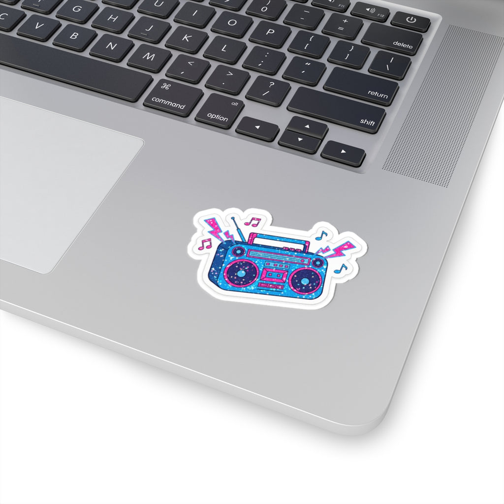 🎵 Retro Boombox Kiss-Cut Sticker | Neon Glitter Music Decal ⚡✨