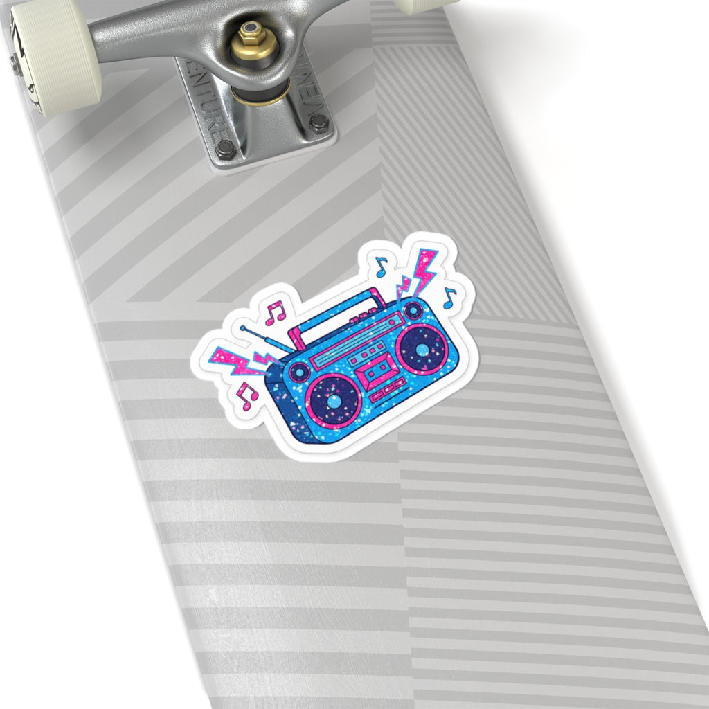 🎵 Retro Boombox Kiss-Cut Sticker | Neon Glitter Music Decal ⚡✨