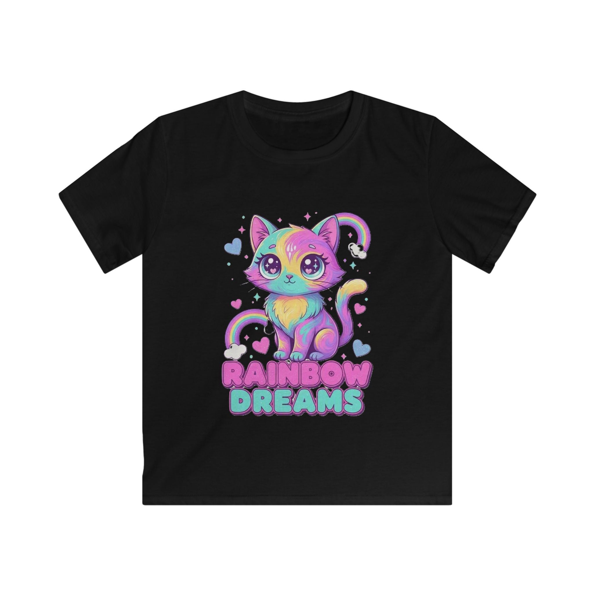 🌈🐱 Rainbow Dreams Cat Kids T-Shirt ✨💜