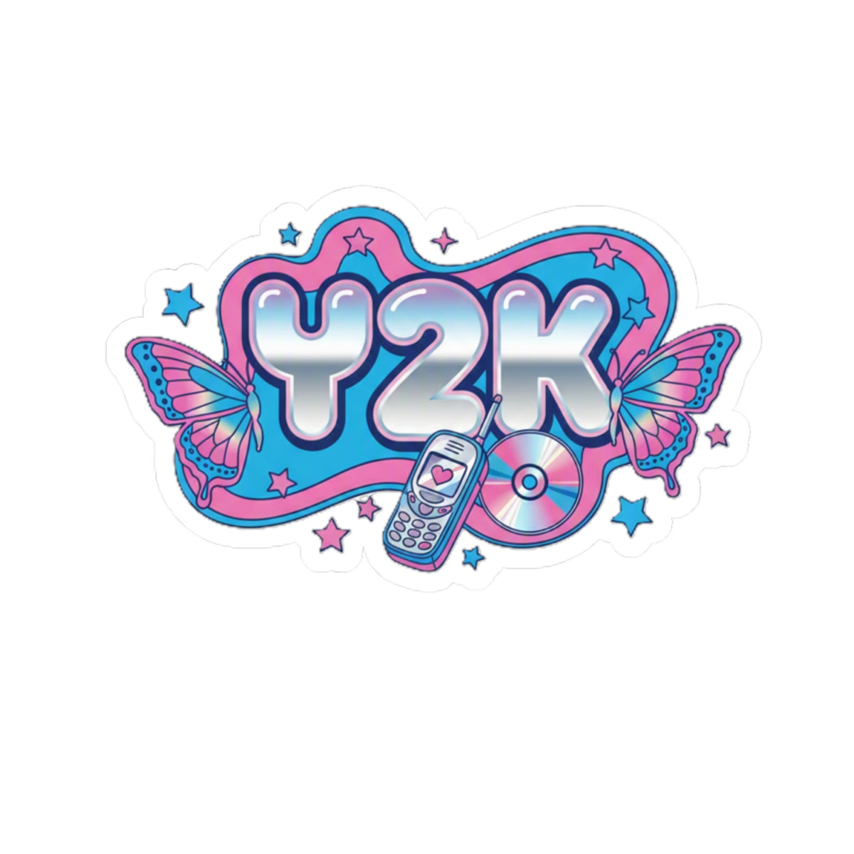 Virtual Vibes Y2K Kiss-Cut Sticker 💿🦋✨