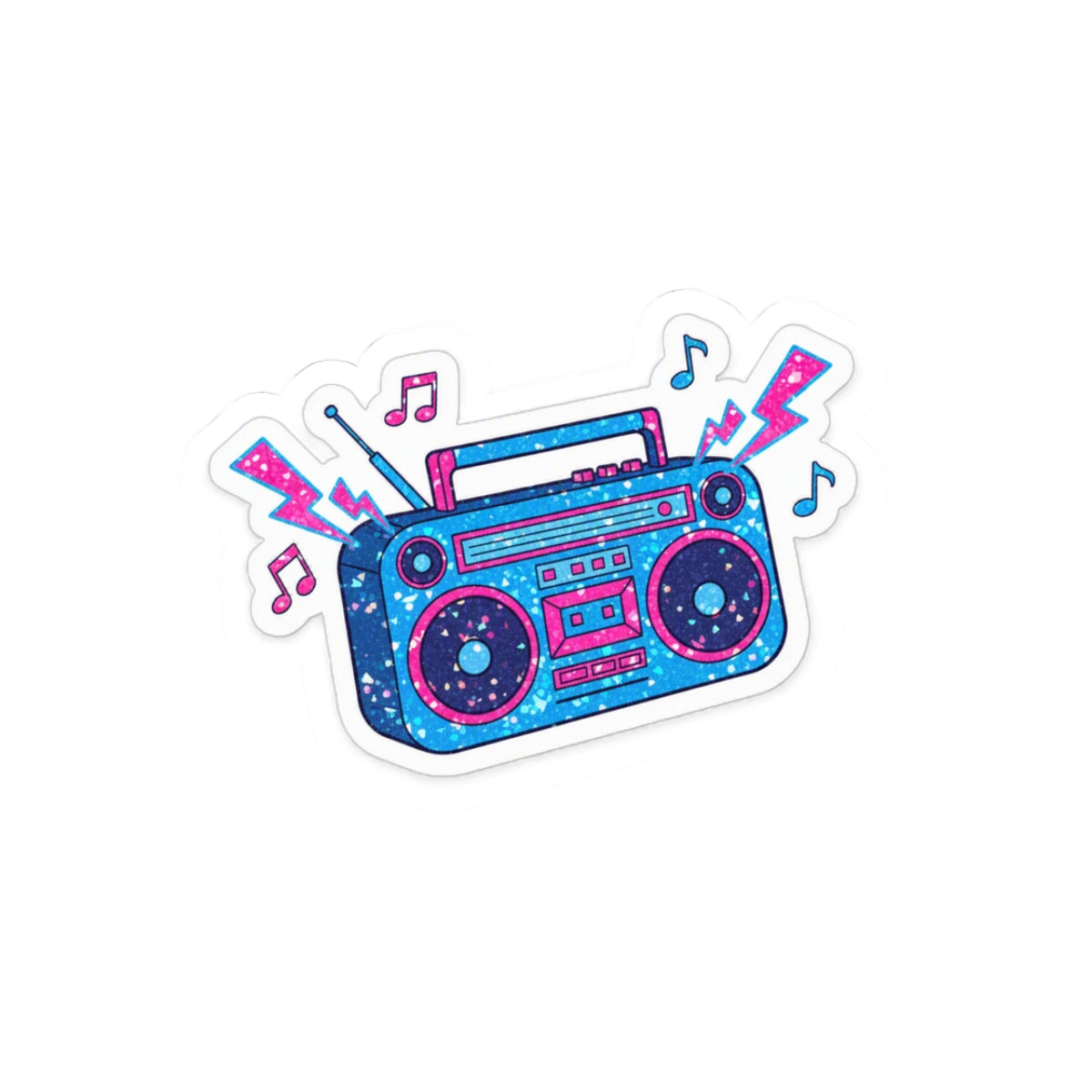 🎵 Retro Boombox Kiss-Cut Sticker | Neon Glitter Music Decal ⚡✨