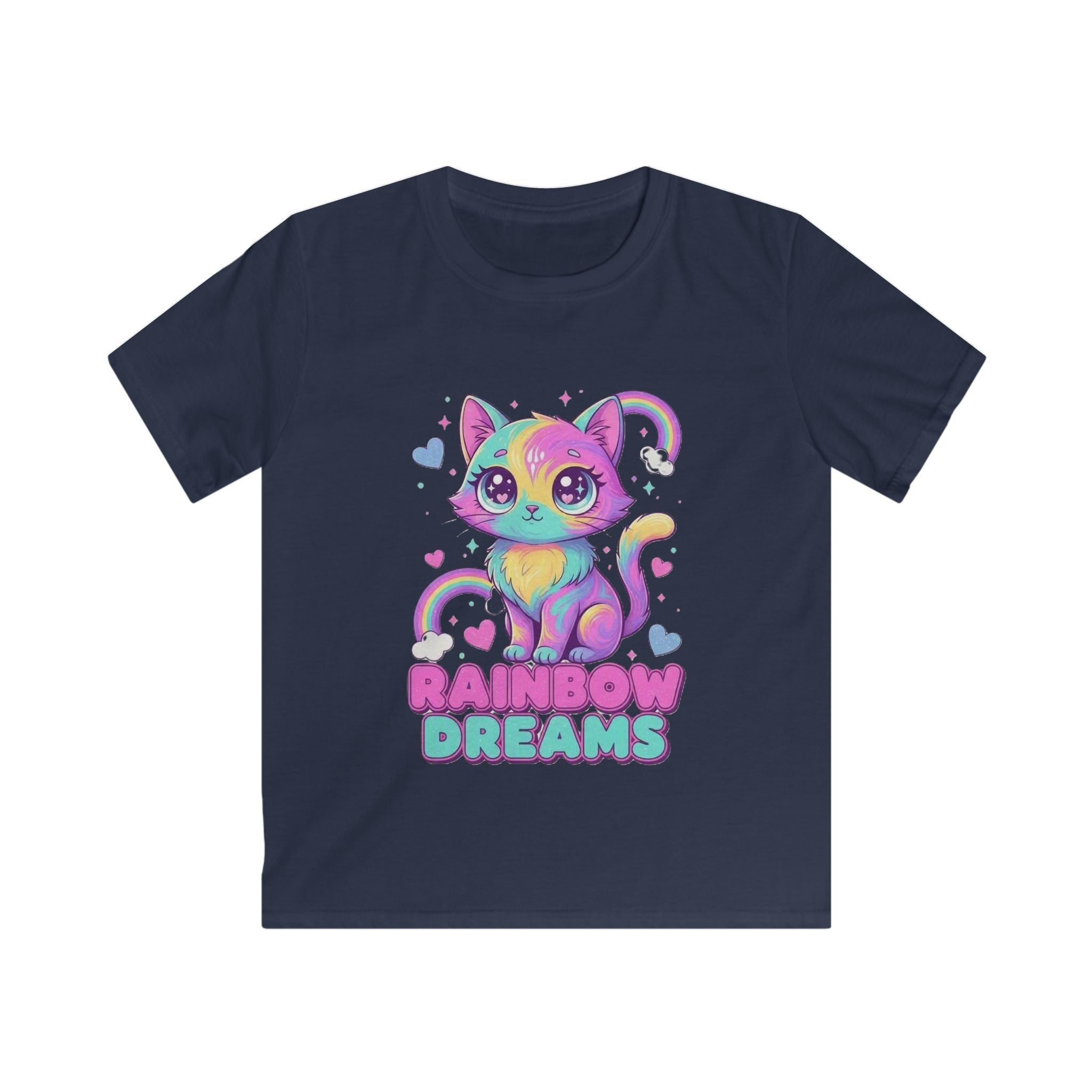 🌈🐱 Rainbow Dreams Cat Kids T-Shirt ✨💜