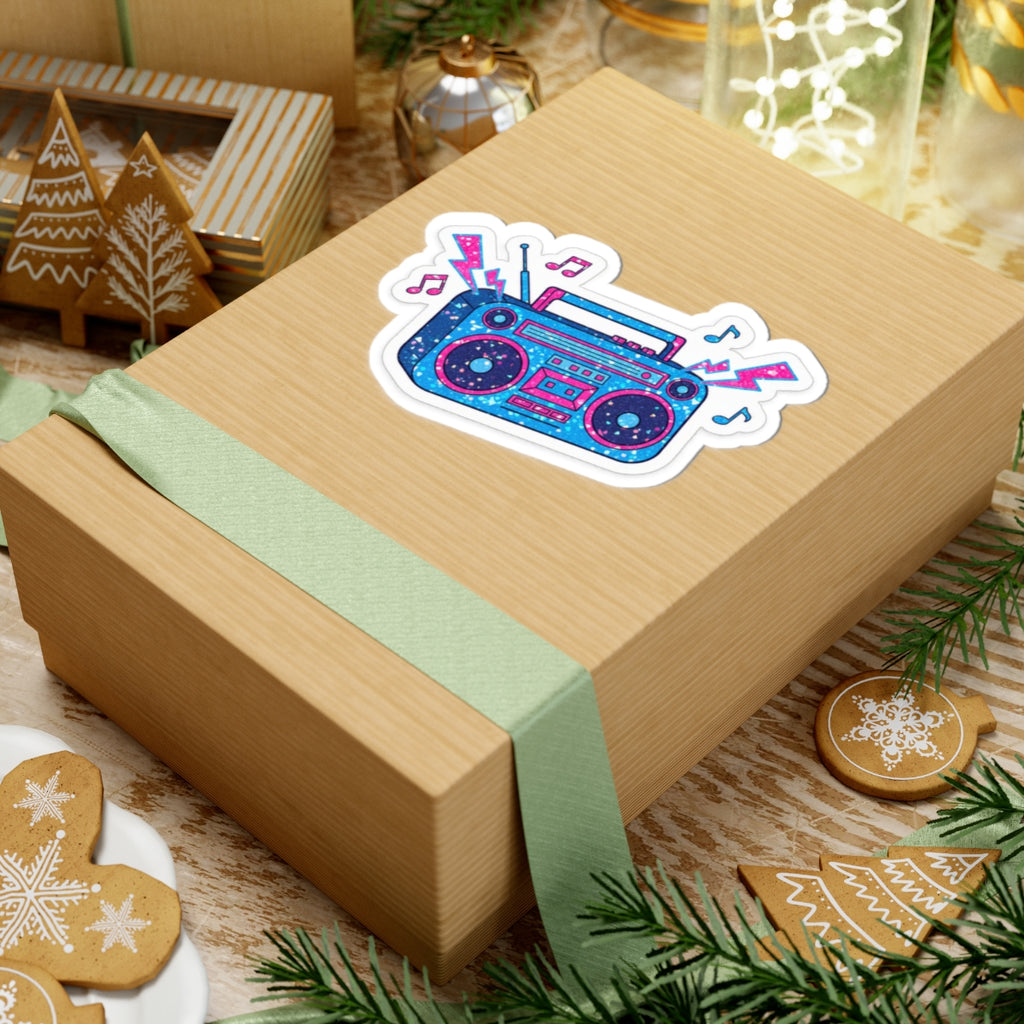 🎵 Retro Boombox Kiss-Cut Sticker | Neon Glitter Music Decal ⚡✨