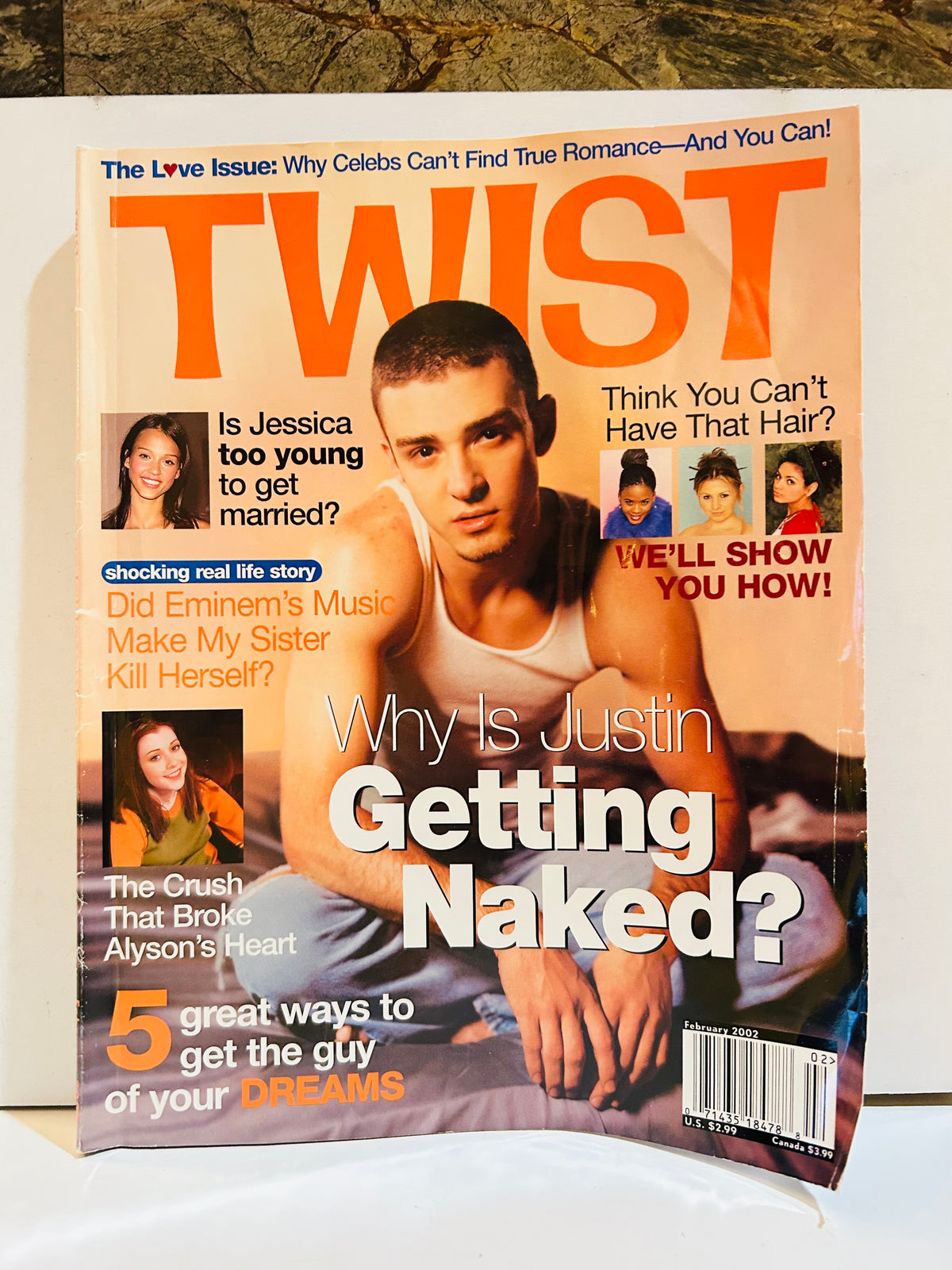 TWIST magazine February 2002 The Love Issue with Justin Timberlake cover and visible cover wear