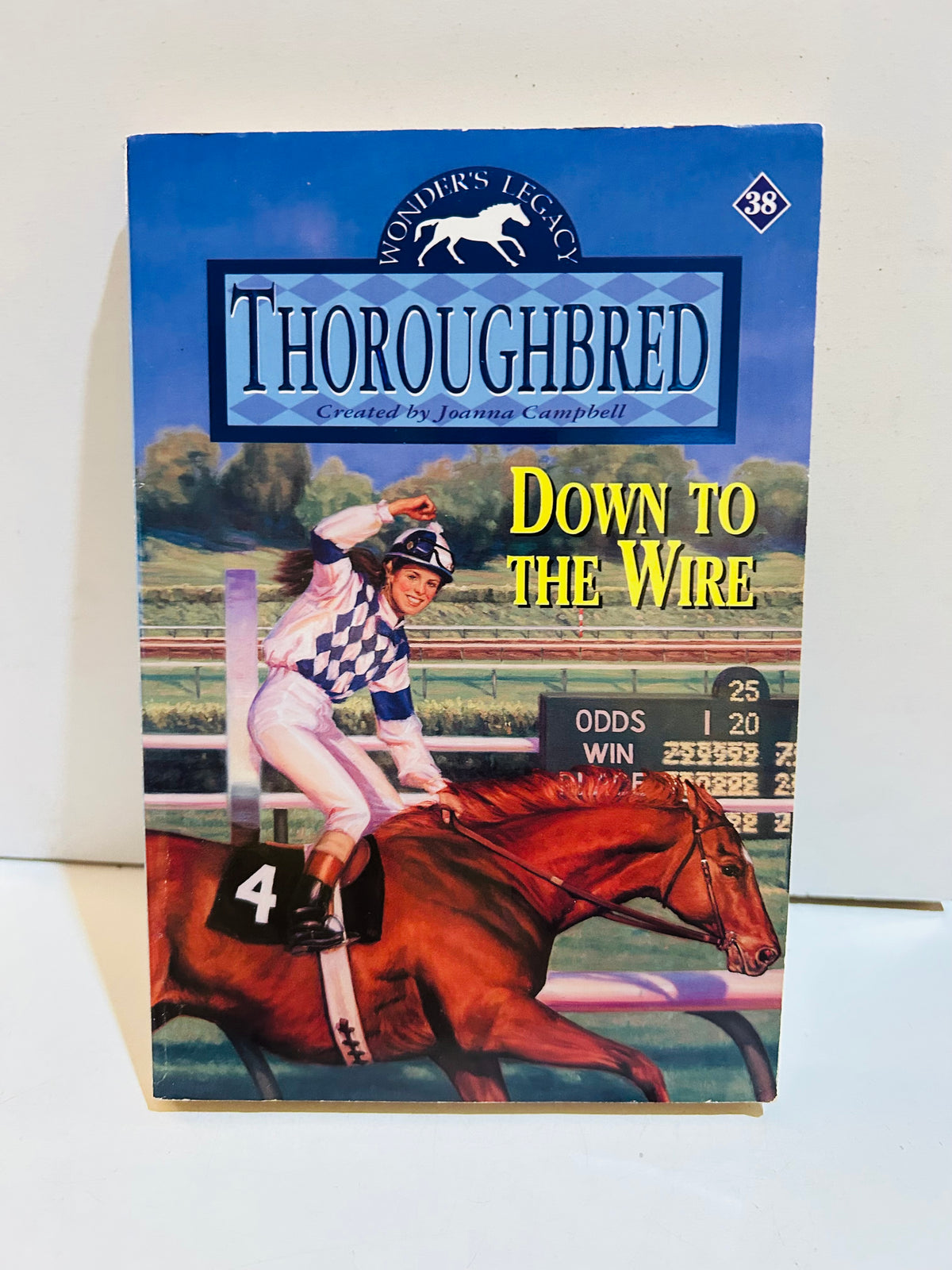 Thoroughbred number 38 Down to the Wire paperback front cover featuring a jockey riding a racehorse