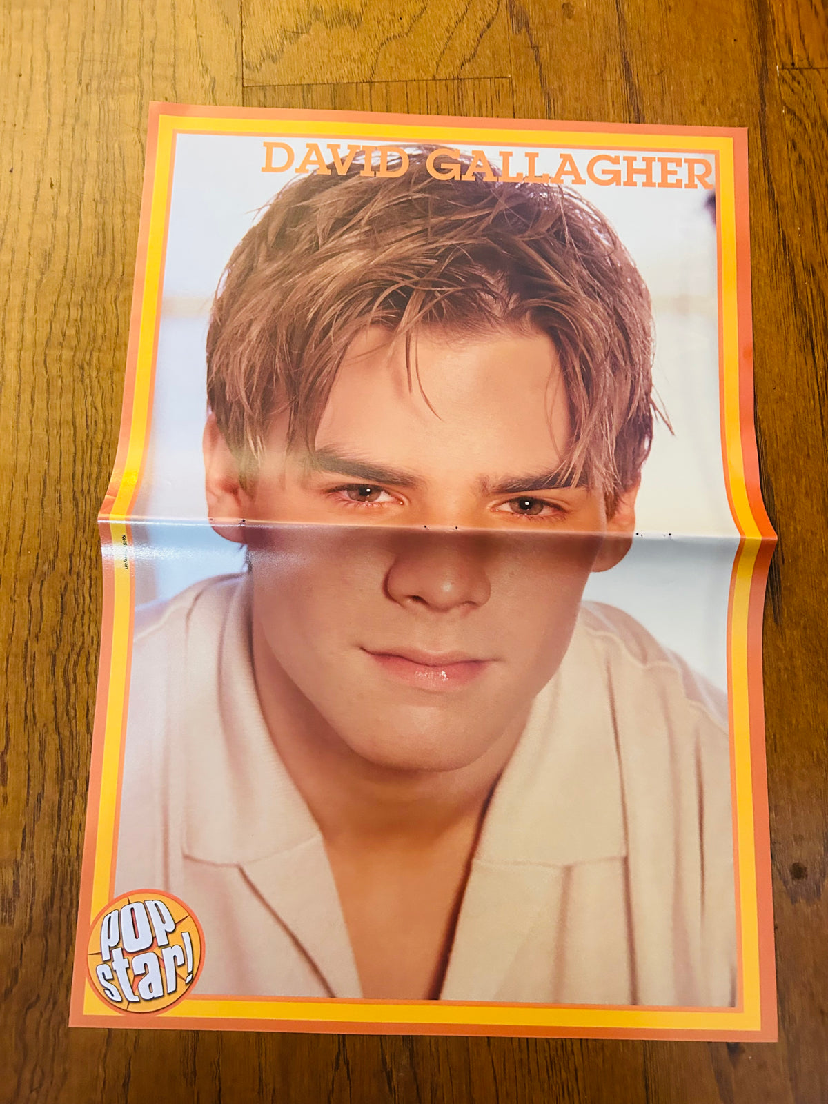 David Gallagher side of Pop Star double-sided poster with orange and yellow border