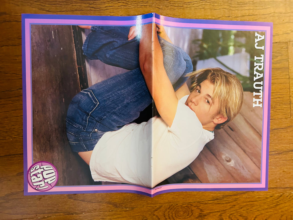 AJ Trauth side of Pop Star double-sided poster with purple border and center fold