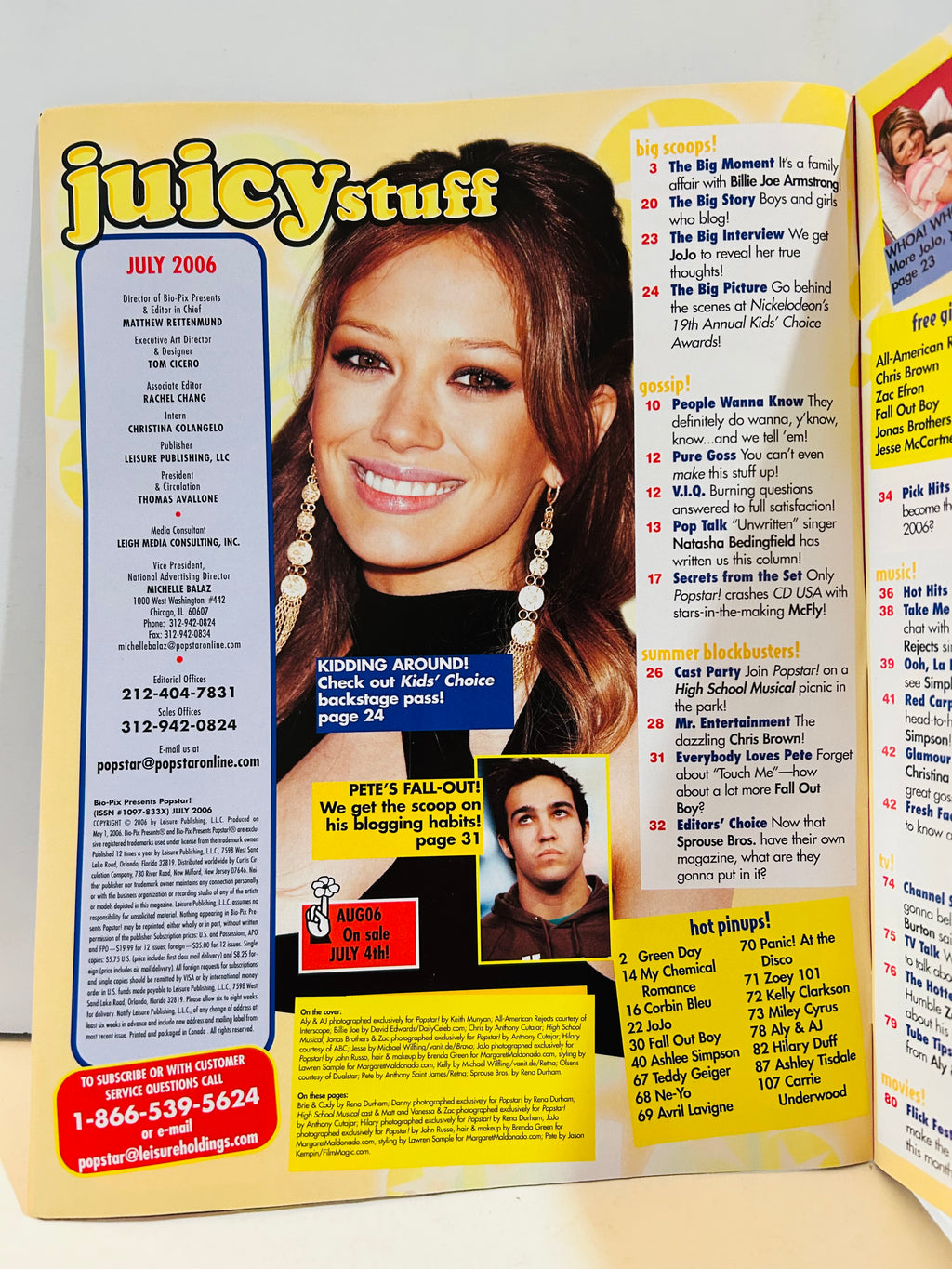 Pop Star! Magazine July 2006 – Table of Contents