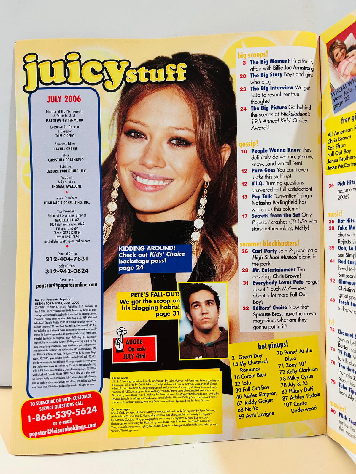 Pop Star! Magazine July 2006 – Table of Contents