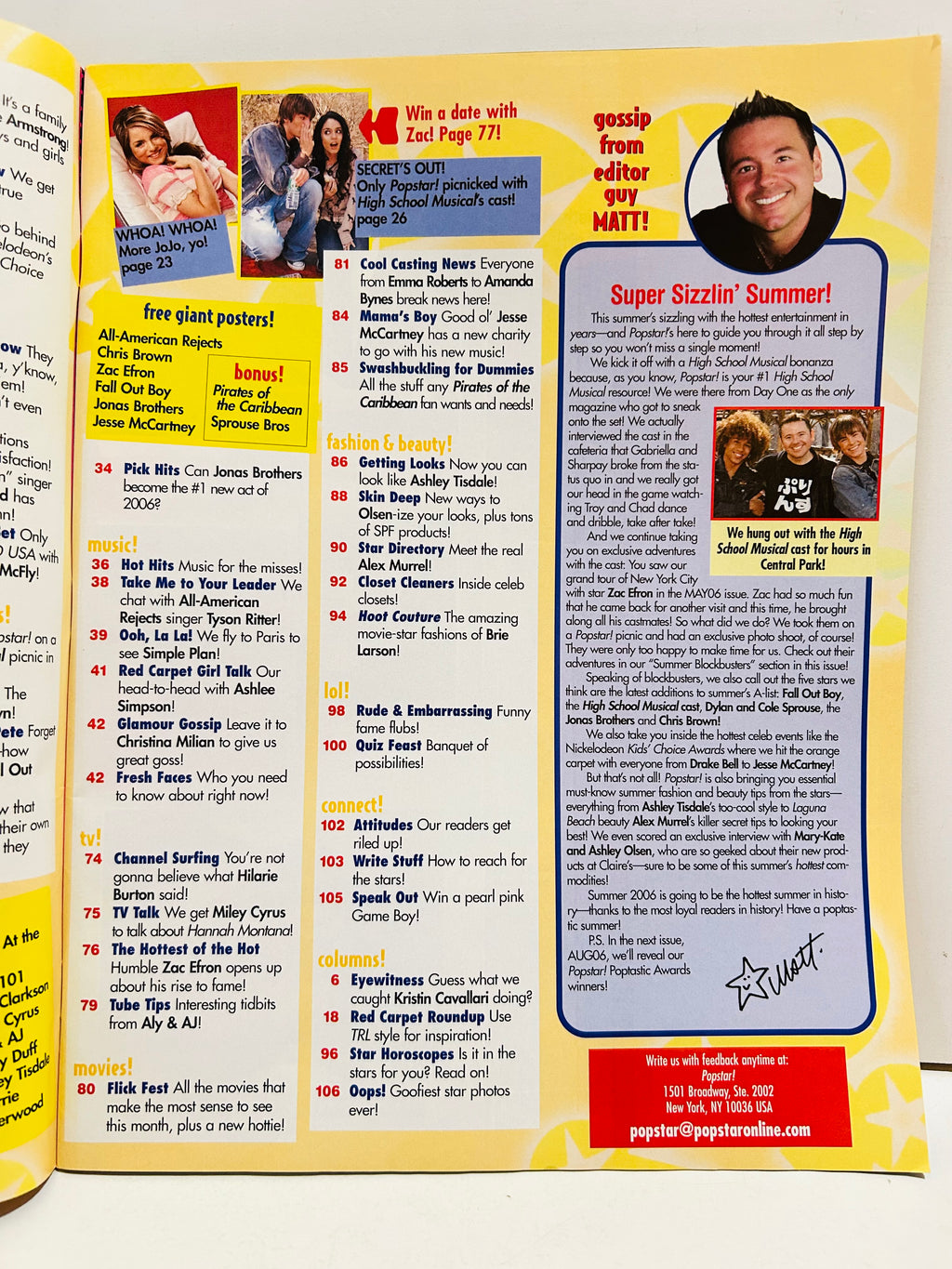 Pop Star! Magazine July 2006 – Interior Contents