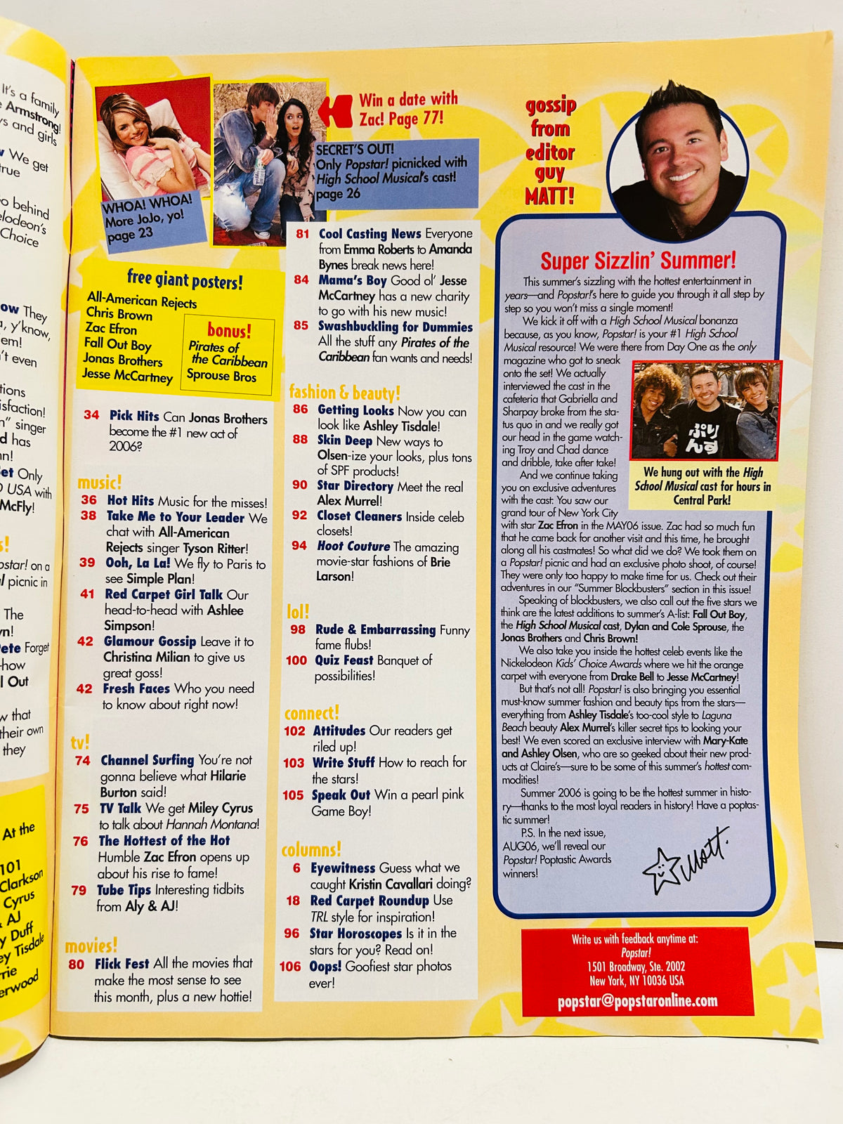 Pop Star! Magazine July 2006 – Interior Contents