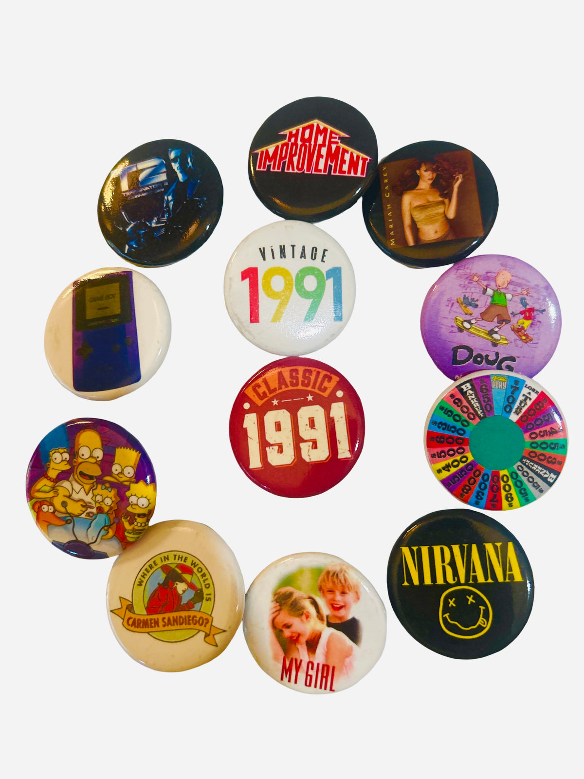 1991 Nostalgia 12-Button Pack – All 12 pins displayed