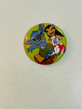 1.5 inch pinback button featuring Stitch and Lilo on a lime green background from Disney's Lilo & Stitch