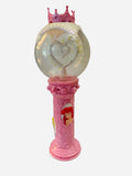 Disney Princess Ariel light-up globe wand with pink crown topper, white spinning heart orb, and pink ornate column handle with Ariel cameo portrait