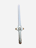 24 inch light-up fantasy sword toy with translucent white twisted-column blade, silver angular cross-guard with dark orb gem, and silver brown chevron scale handle