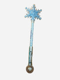 21 inch Disney Frozen on Ice exclusive light-up snowflake wand souvenir with translucent ice-blue snowflake topper, clear holographic shaft, metallic silver engraved handle, and clear orb pommel with snowflake motif