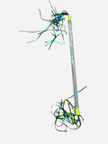 17.5 inch clear acrylic streamer baton with neon yellow end caps and holographic green, blue, and yellow ribbon streamers at both ends