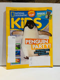 National Geographic Kids magazine December 2021 January 2022 issue featuring Penguin Party cover story with Adelie penguin, Weird But True section, and Inside Collector's Cards callout, mailing label covered