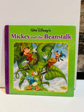 Walt Disney's Mickey and the Beanstalk 8x8 hardcover book cover featuring Mickey Mouse, Donald Duck, and Goofy climbing a giant green beanstalk, 2007 edition