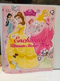 DK Disney Princess Enchanted Ultimate Sticker Book 2015 cover featuring Belle in yellow gown Aurora Jasmine Ariel Cinderella and Tiana with more than 60 reusable full-color stickers on pink background
