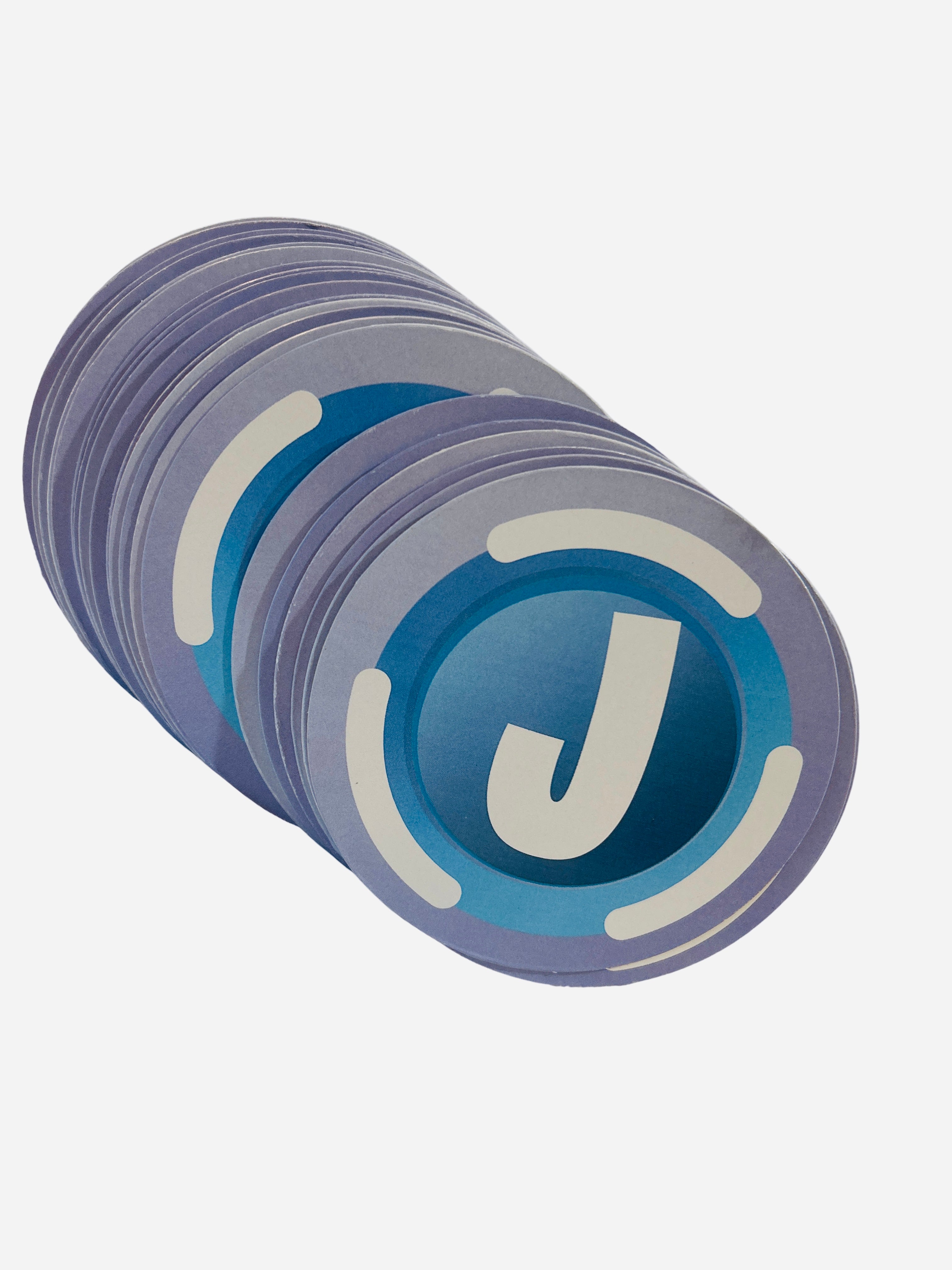Letter J paper coasters set of 25 – blue monogram design