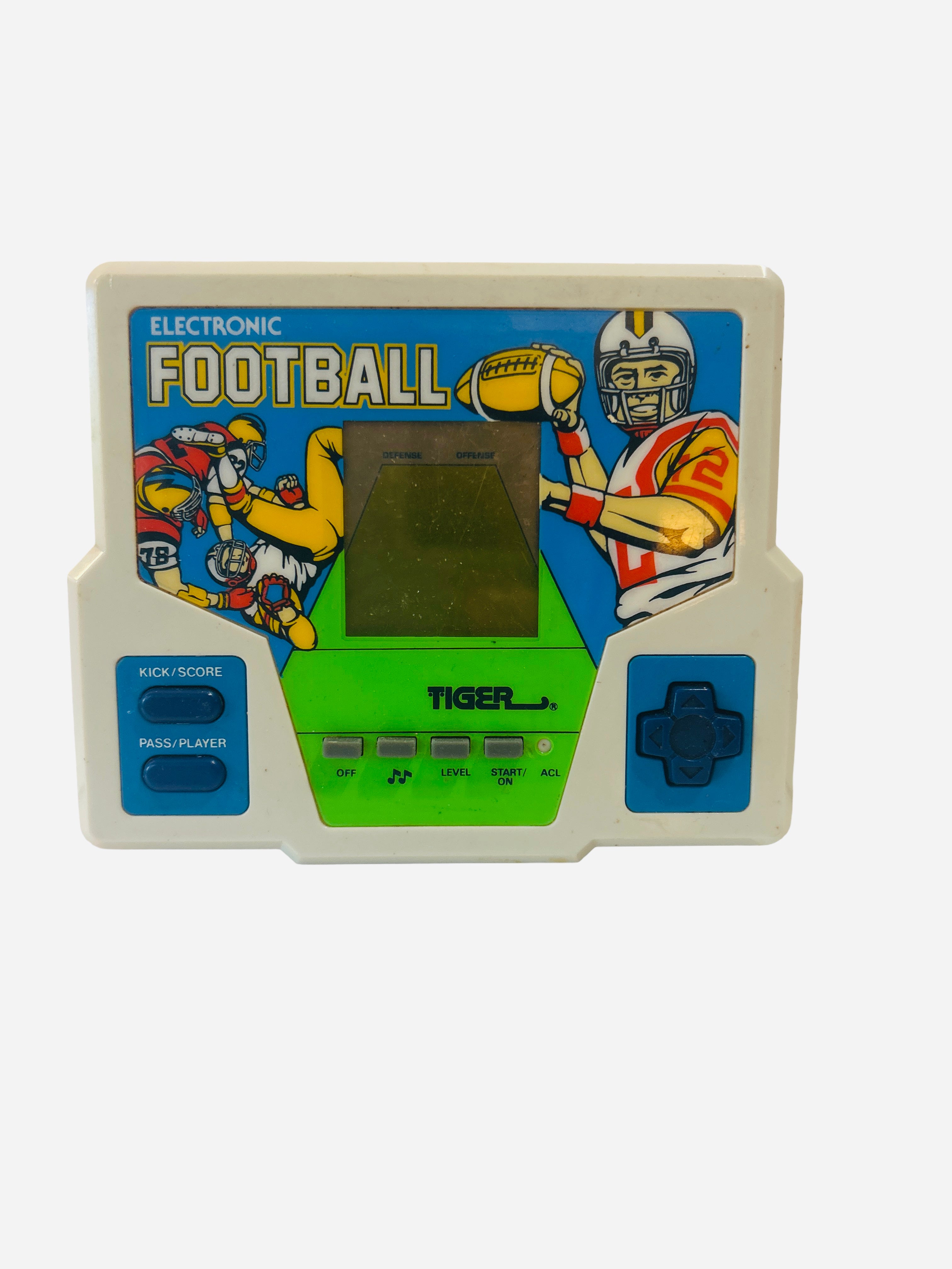 Tiger Electronics Electronic Football handheld LCD game 1987 – front view with quarterback artwork