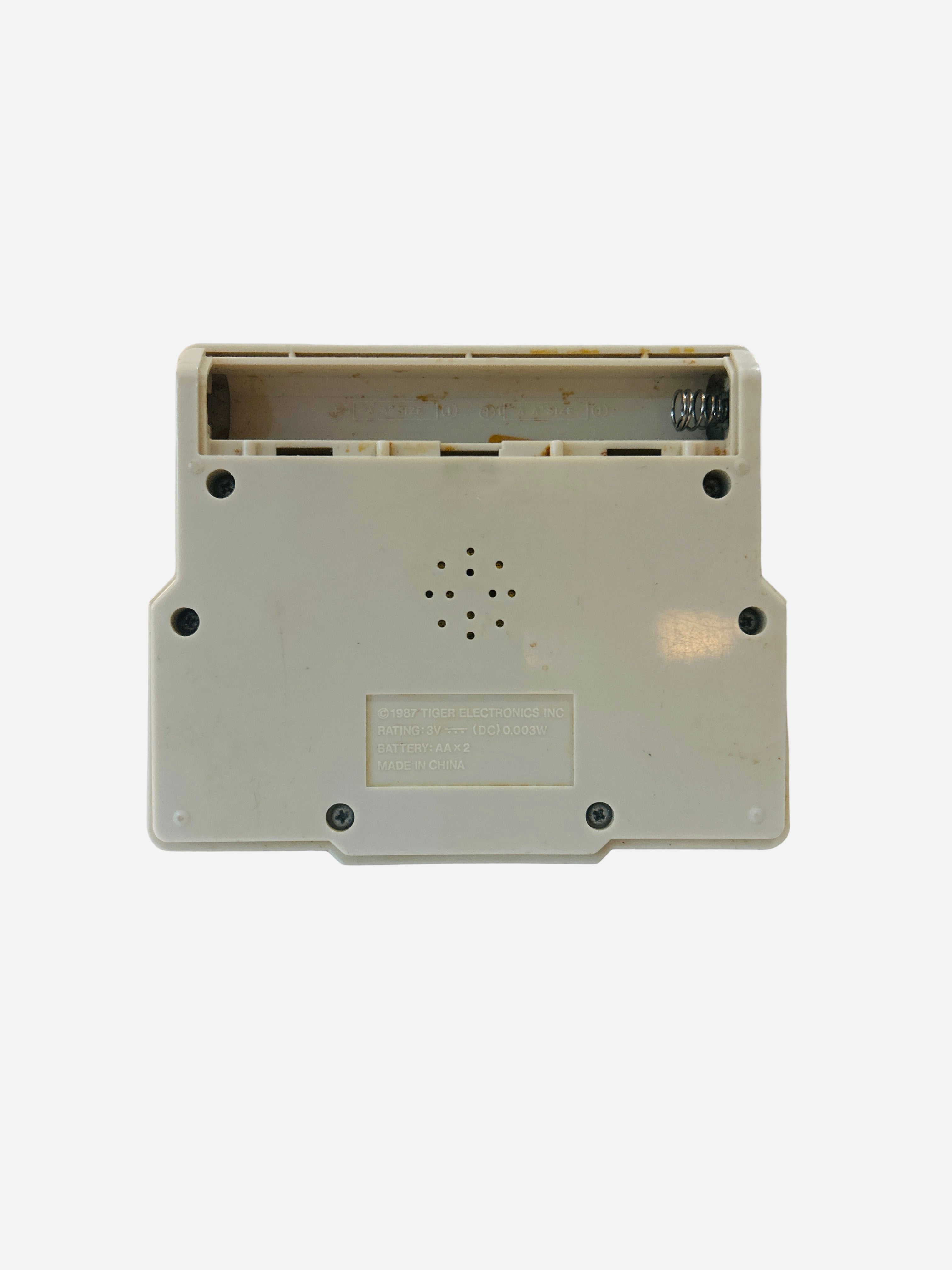 Tiger Electronics Electronic Football handheld LCD game 1987 – back view showing missing battery cover