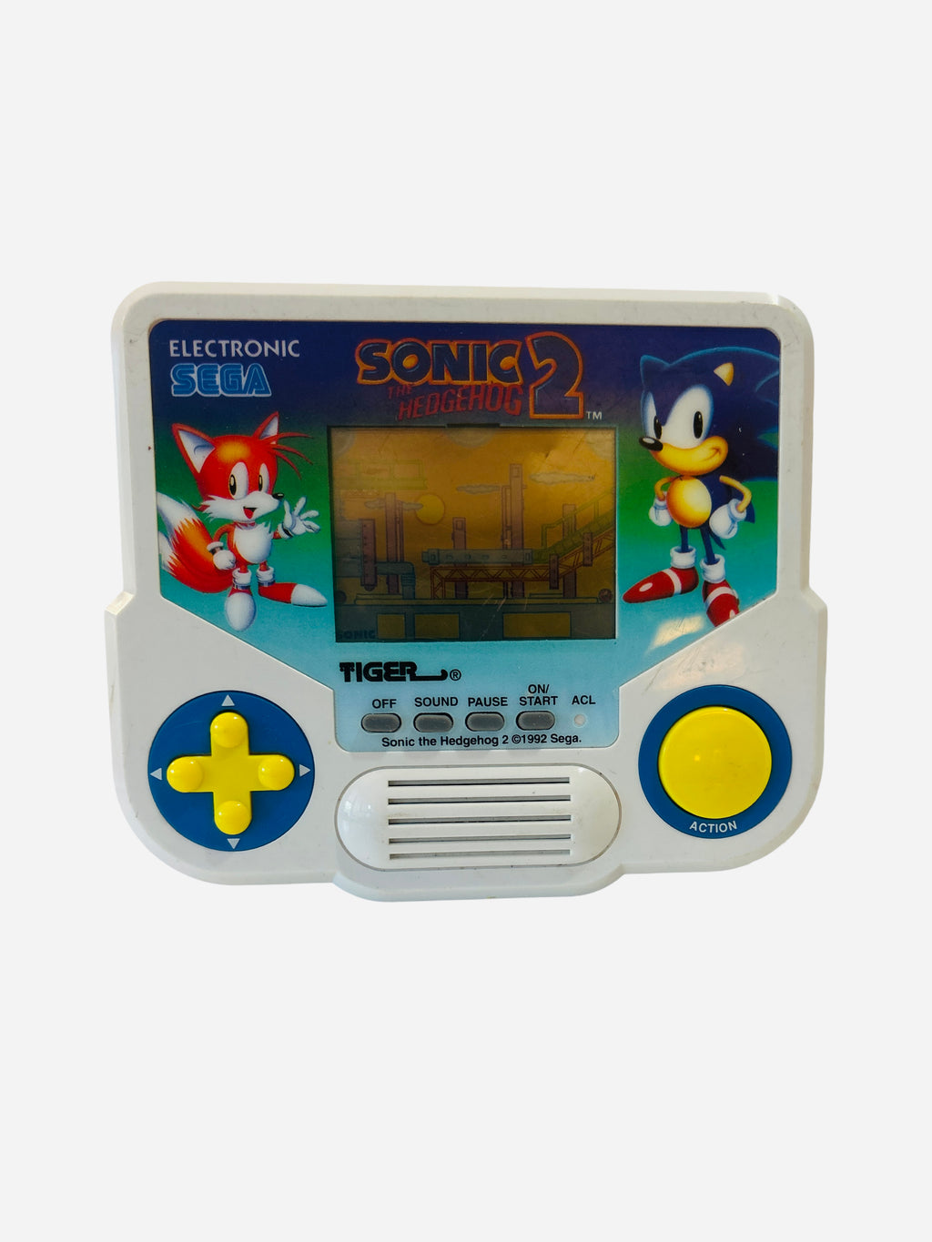 Sega Sonic the Hedgehog 2 Tiger Electronics handheld LCD game 1992 – front view with Sonic and Tails artwork