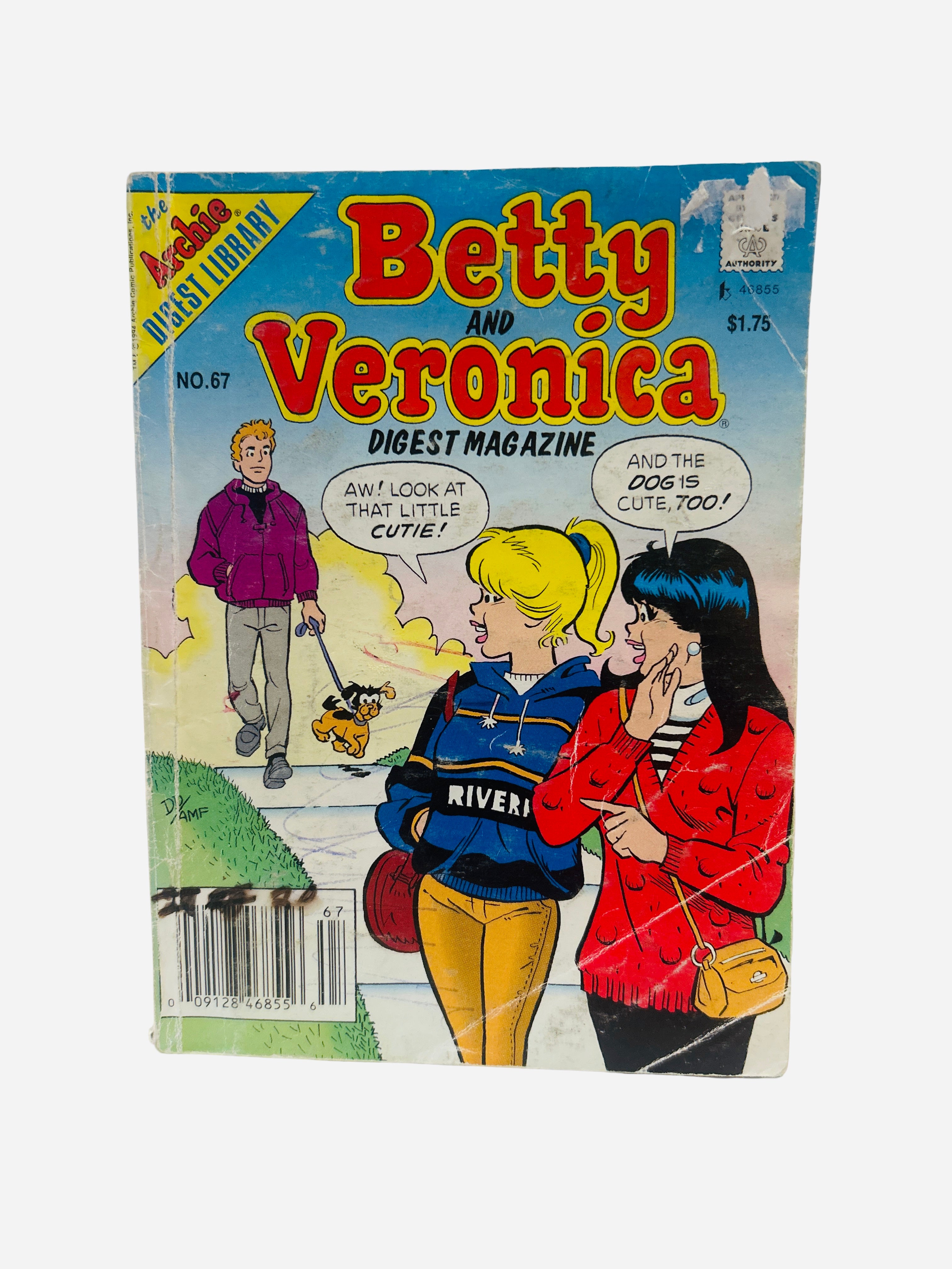 Betty and Veronica Digest Magazine #67 dog walking Archie Comics preowned heavier wear