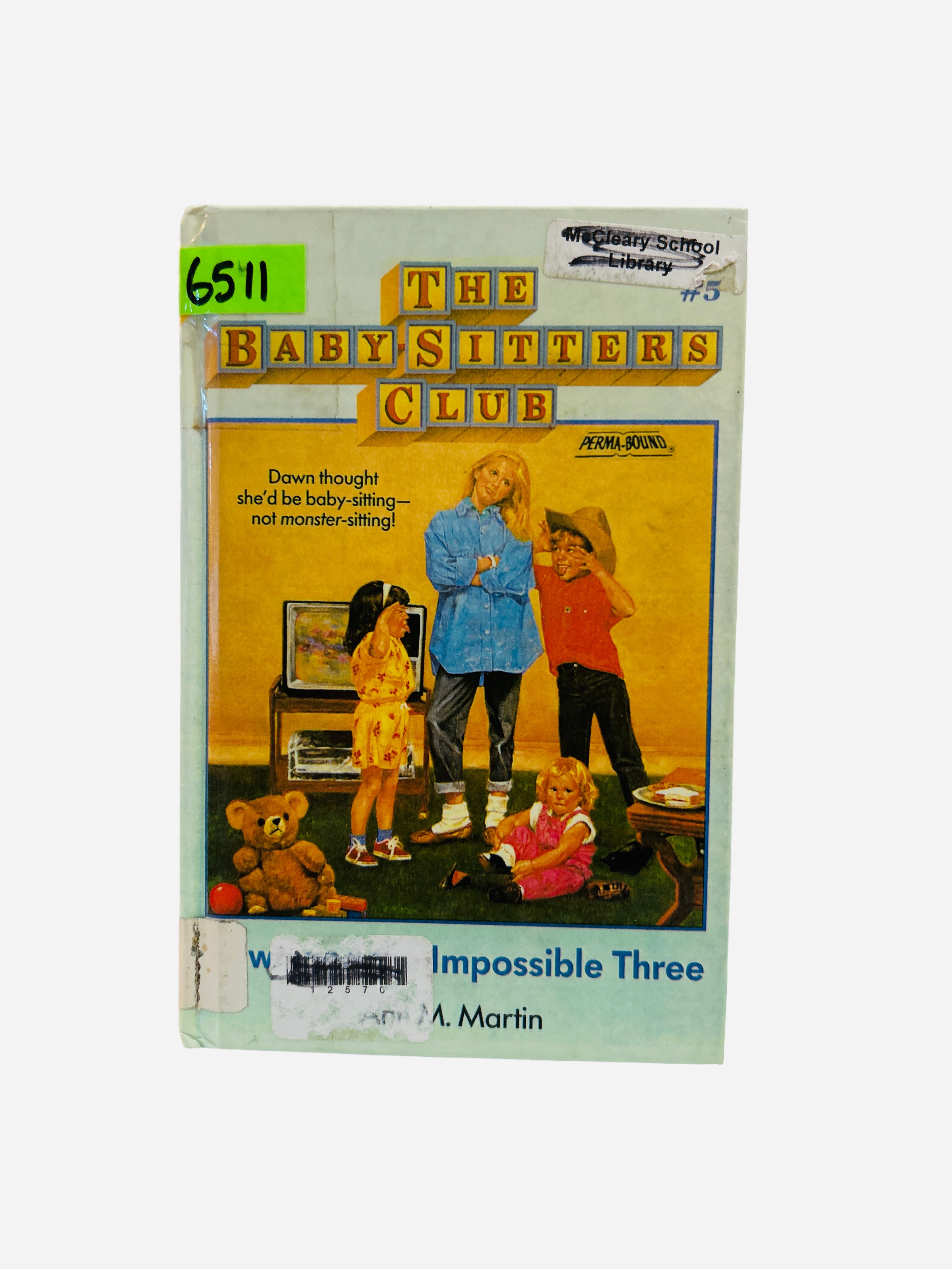 Dawn and the Impossible Three - The Baby-Sitters Club #5 by Ann M. Martin, ex-library Perma-Bound hardcover