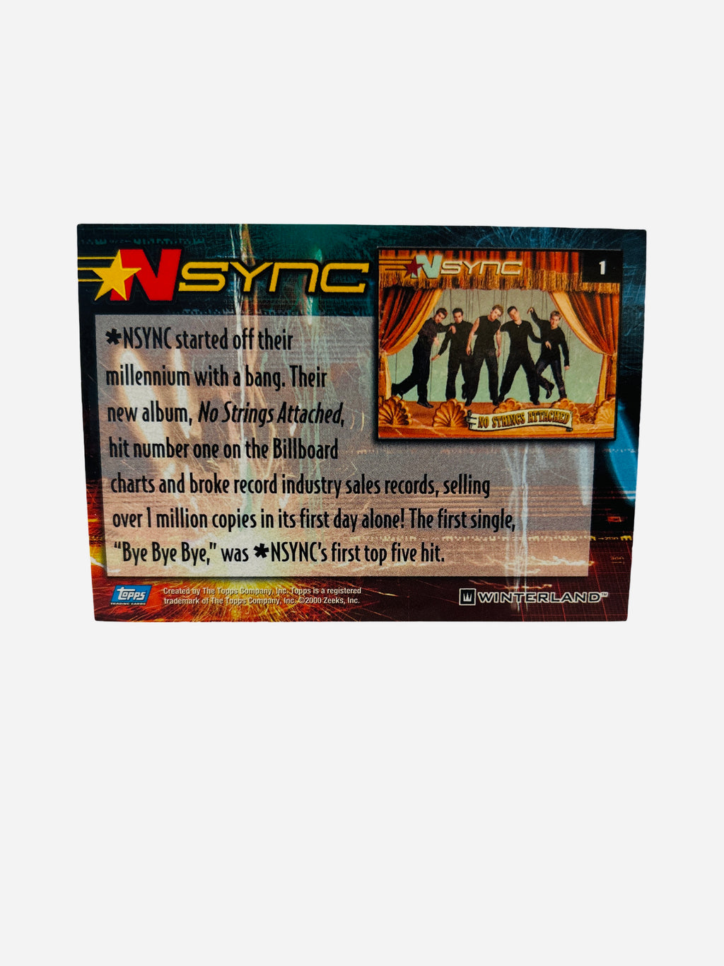 NSYNC Trading Card #1 Back – No Strings Attached Story 2000 Topps Winterland