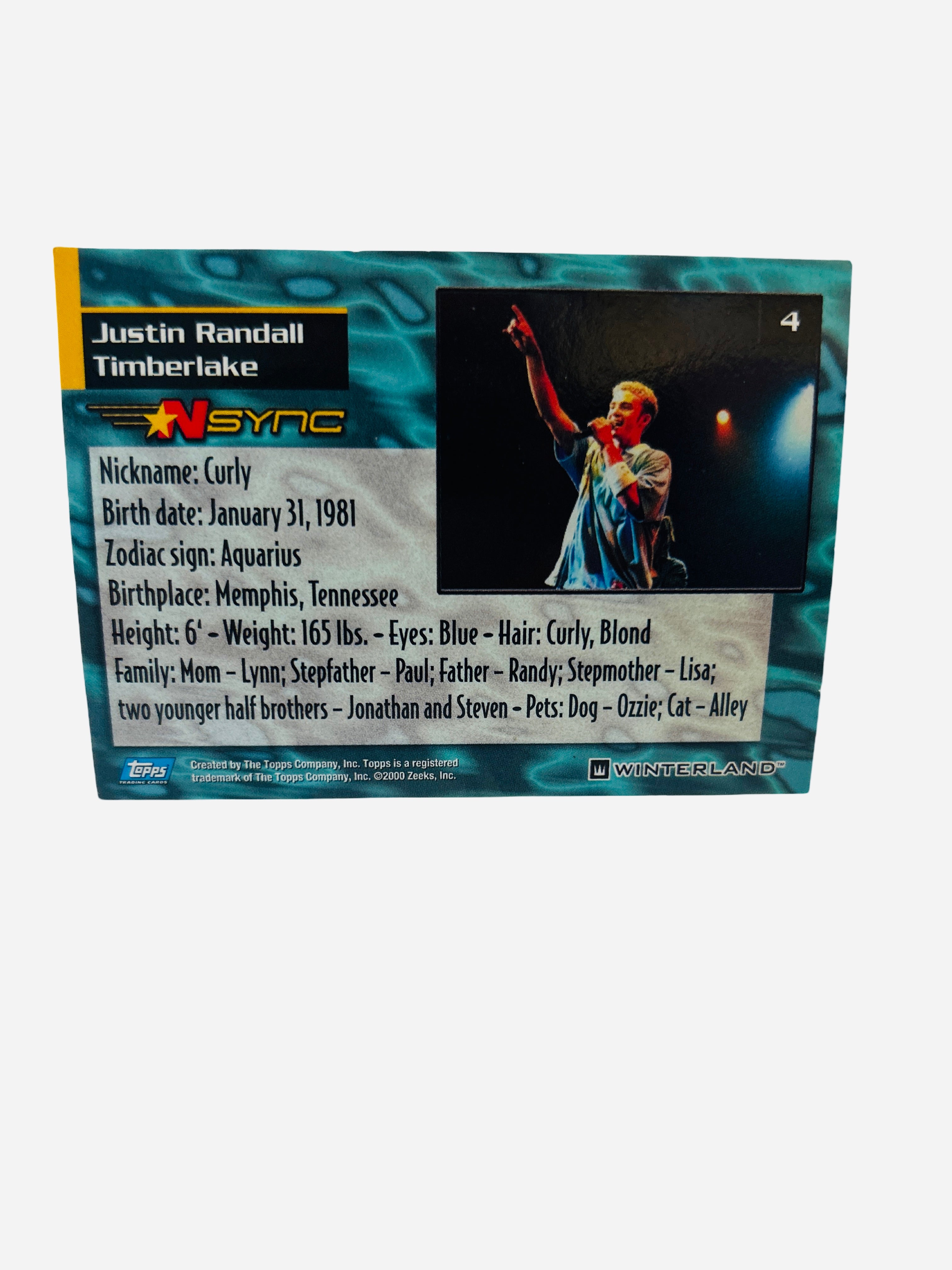 NSYNC Trading Card #4 Back – Justin Timberlake Bio 2000 Topps Winterland