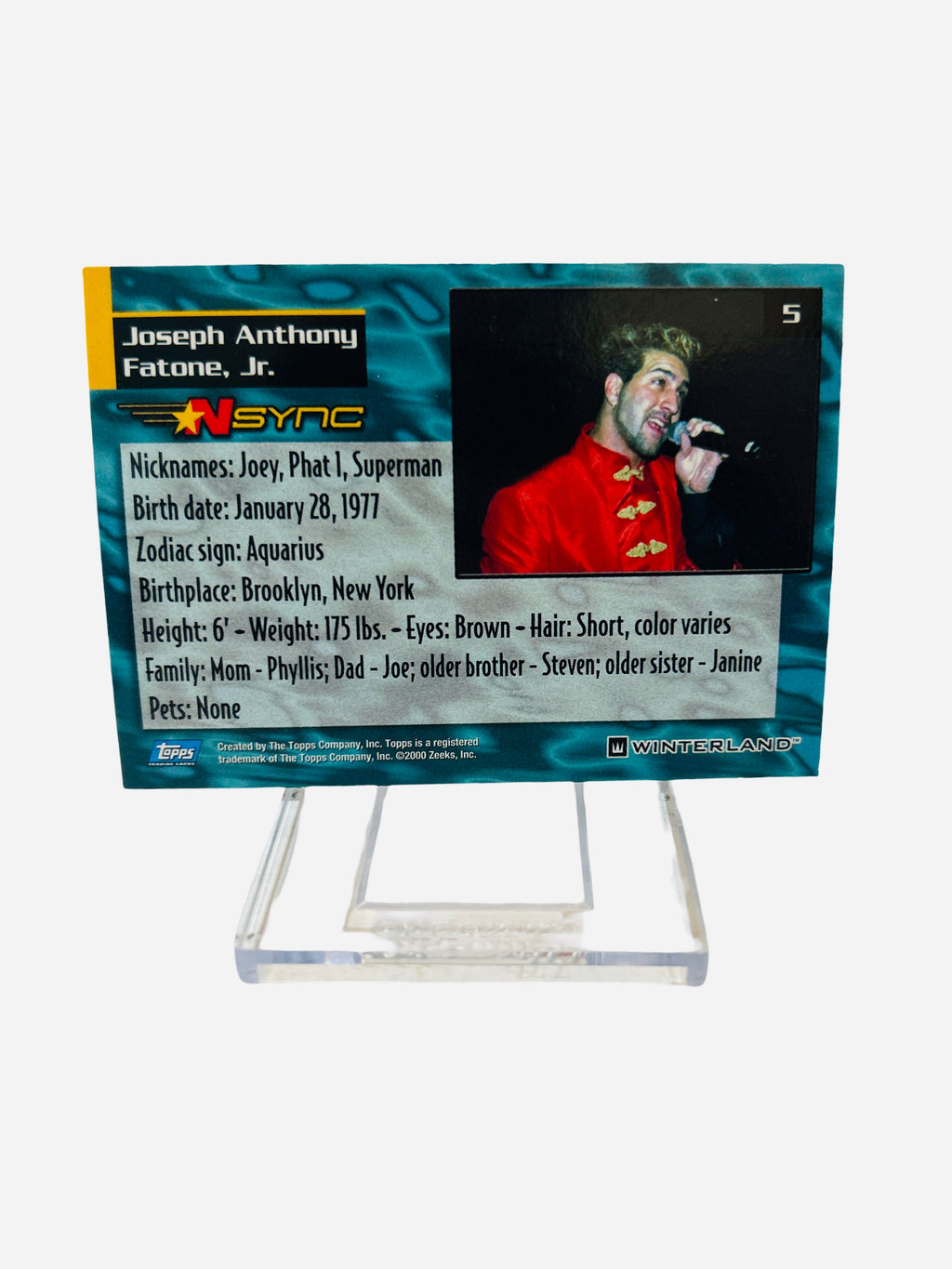 Card #5 - Joey Fatone - Back (Nicknames: Joey, Phat 1, Superman)