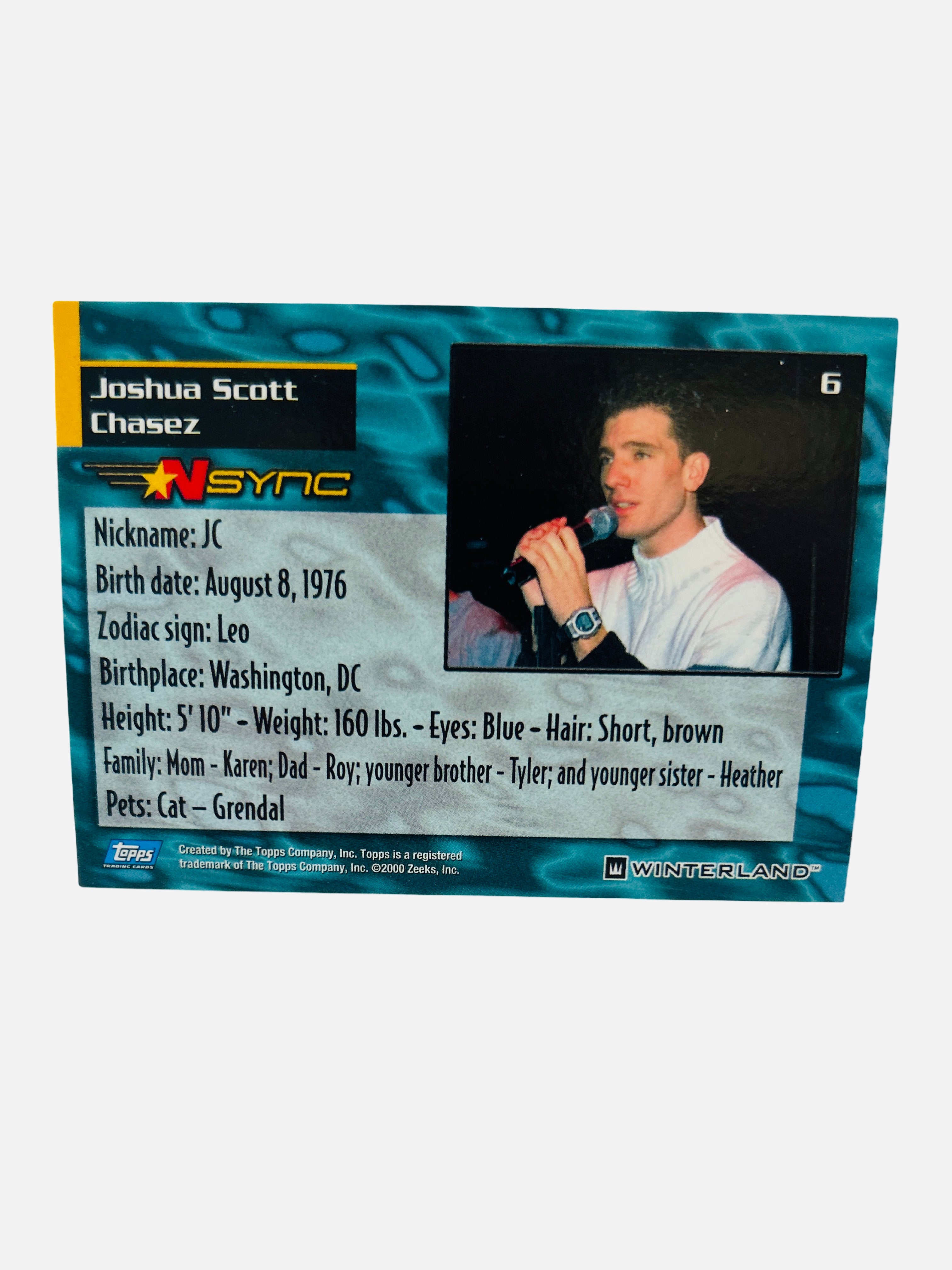 NSYNC Trading Card #6 Back – JC Chasez Bio 2000 Topps Winterland