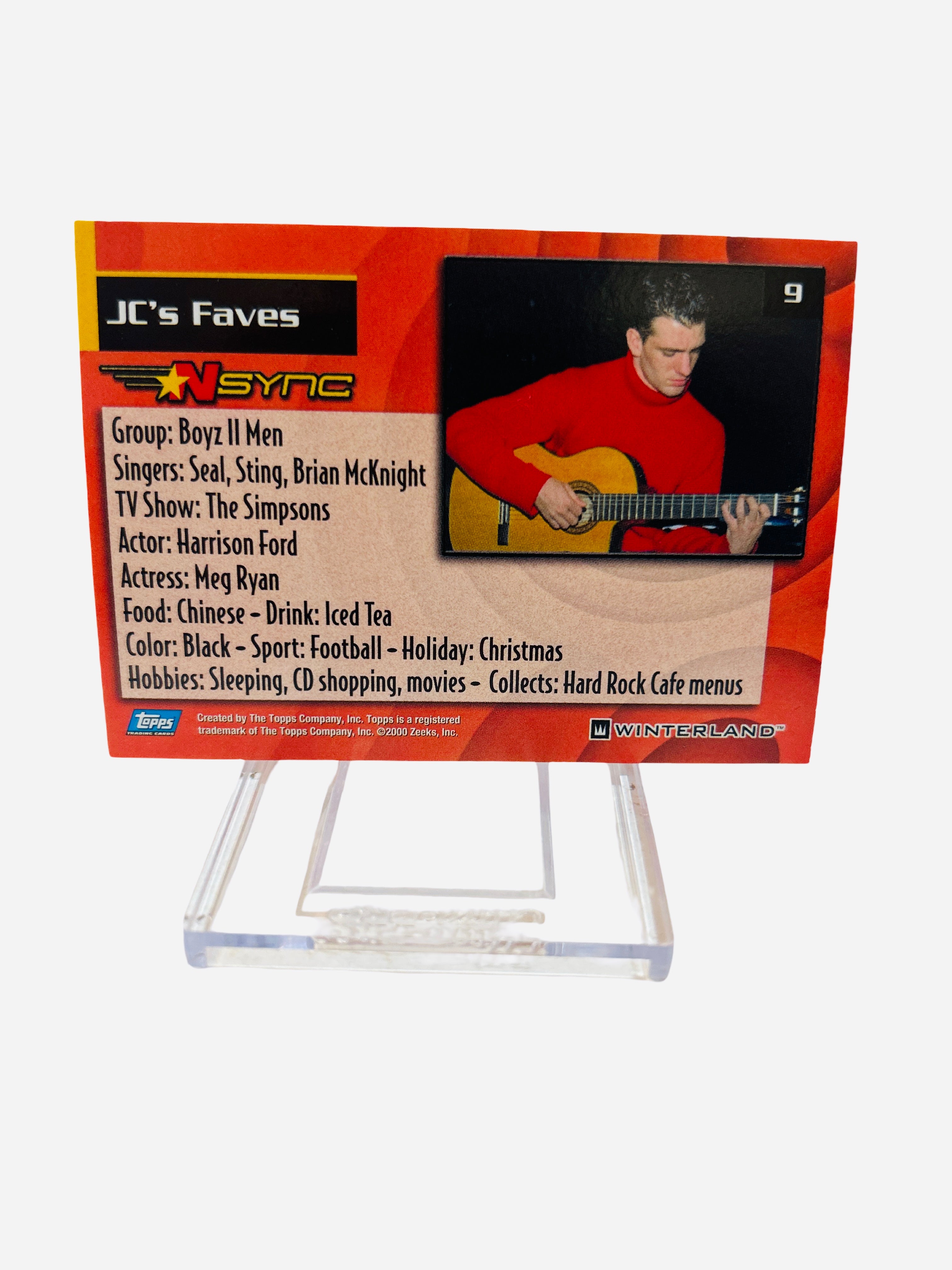 NSYNC Trading Card #9 Back – JC's Faves List 2000 Topps Winterland