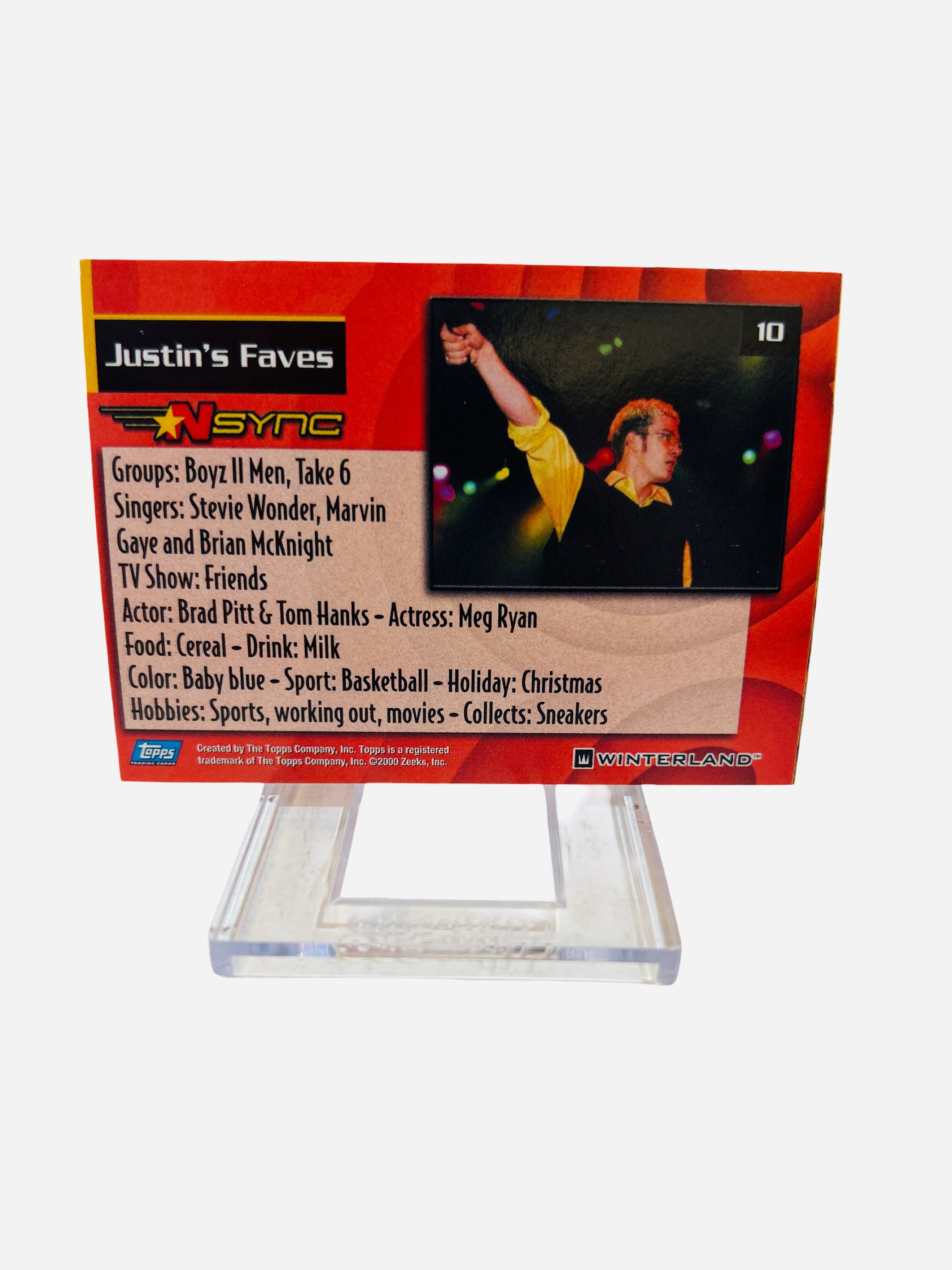 NSYNC #10 Trading Card Back – Justin's Faves 2000 Topps Winterland