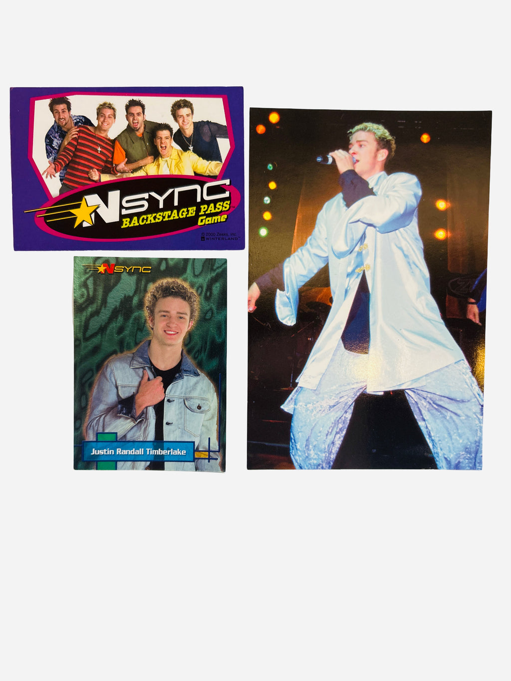 NSYNC 3-Piece Set – Justin Timberlake Stage Performance Silver Outfit 4x6 Photo, Backstage Pass, Trading Card #4 2000