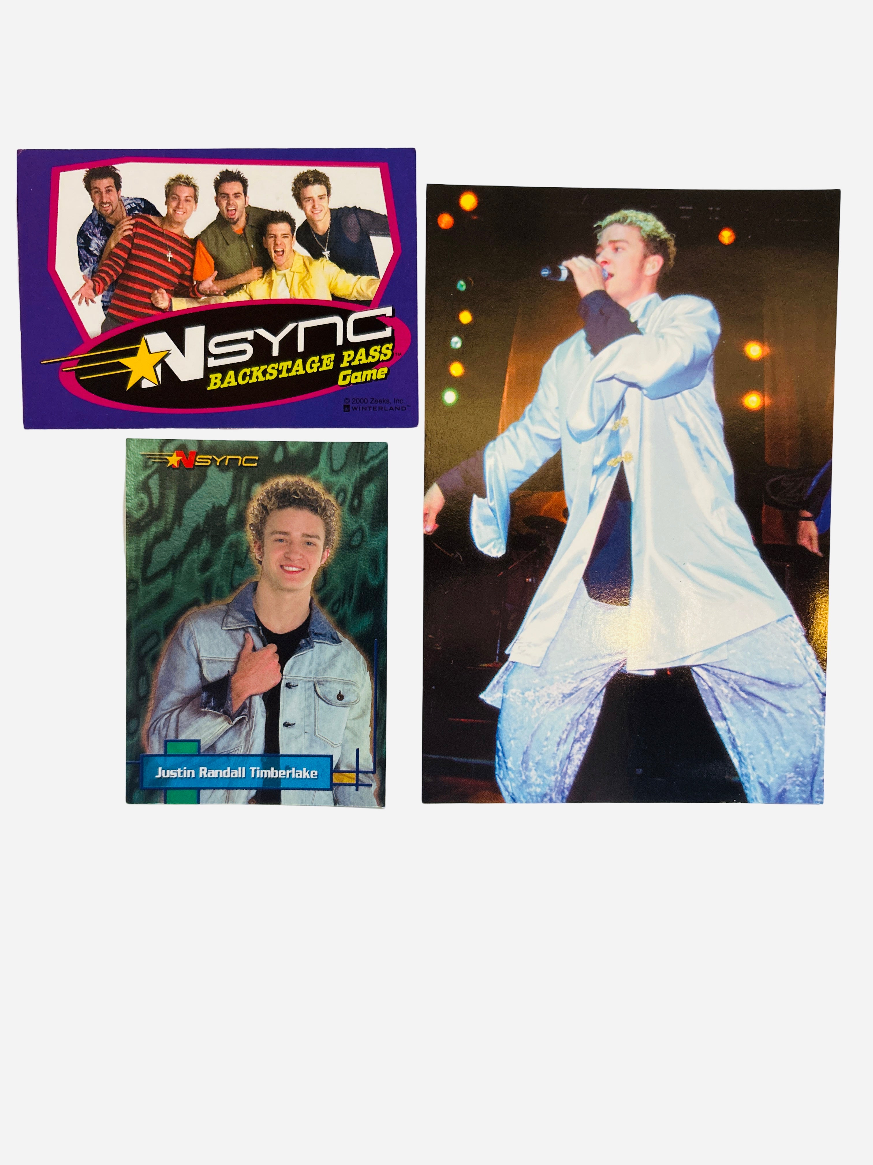 NSYNC 3-Piece Set – Justin Timberlake Stage Performance Silver Outfit 4x6 Photo, Backstage Pass, Trading Card #4 2000