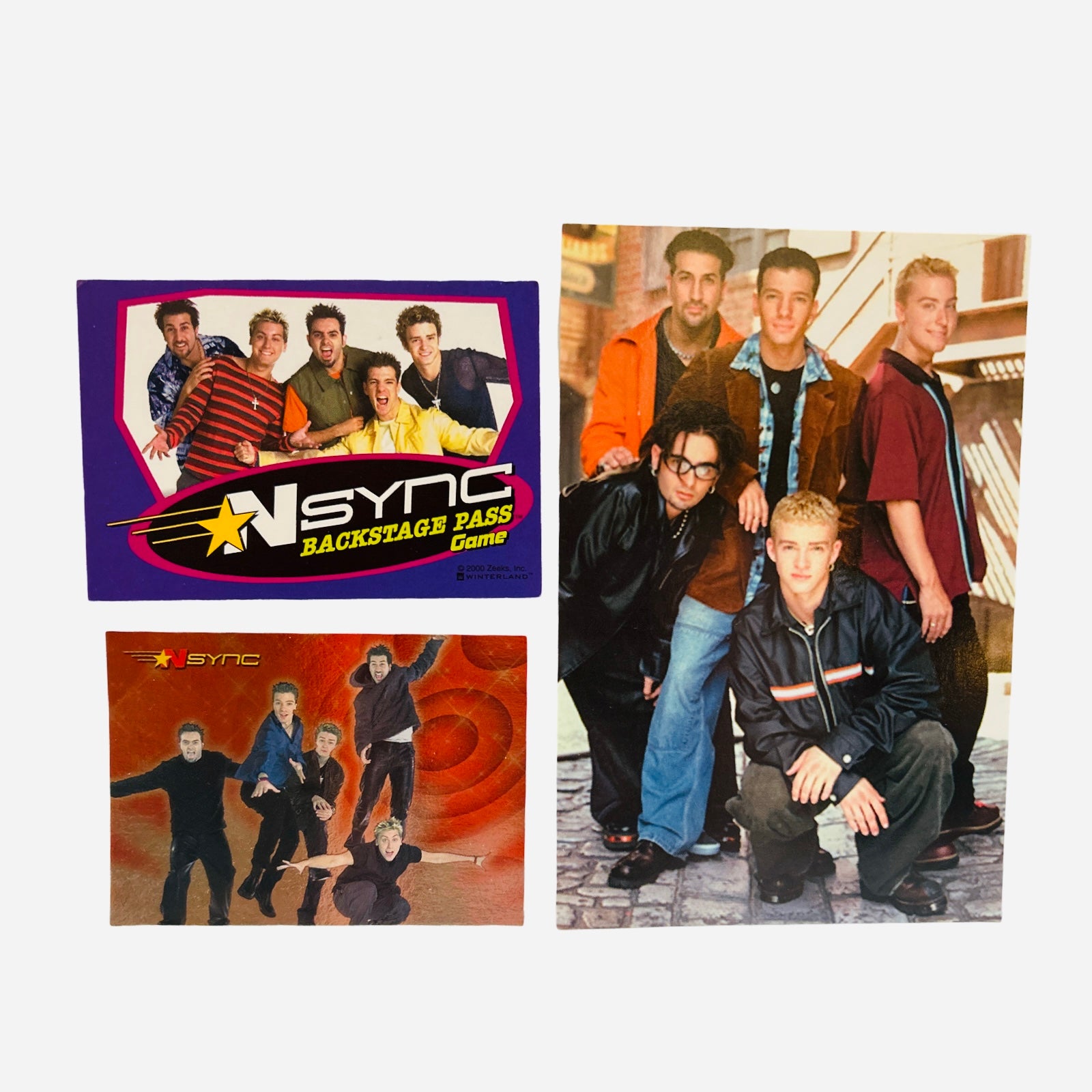 NSYNC 3-Piece Set – Group 4x6 Photo Cobblestone Street, Backstage Pass, Trading Card #8 No Strings Attached 2000