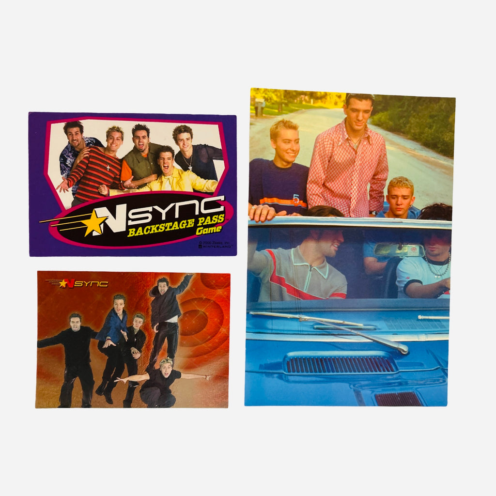NSYNC 3-Piece Set – Group 4x6 Photo Blue Convertible, Backstage Pass, Trading Card #8 No Strings Attached 2000