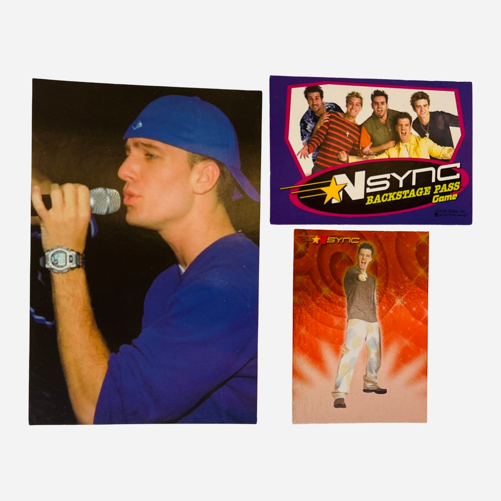 NSYNC 3-Piece Set – JC Chasez 4x6 Live Concert Stage Photo Blue Bandana Microphone Profile, Backstage Pass, Trading Card #9 JC's Faves 2000