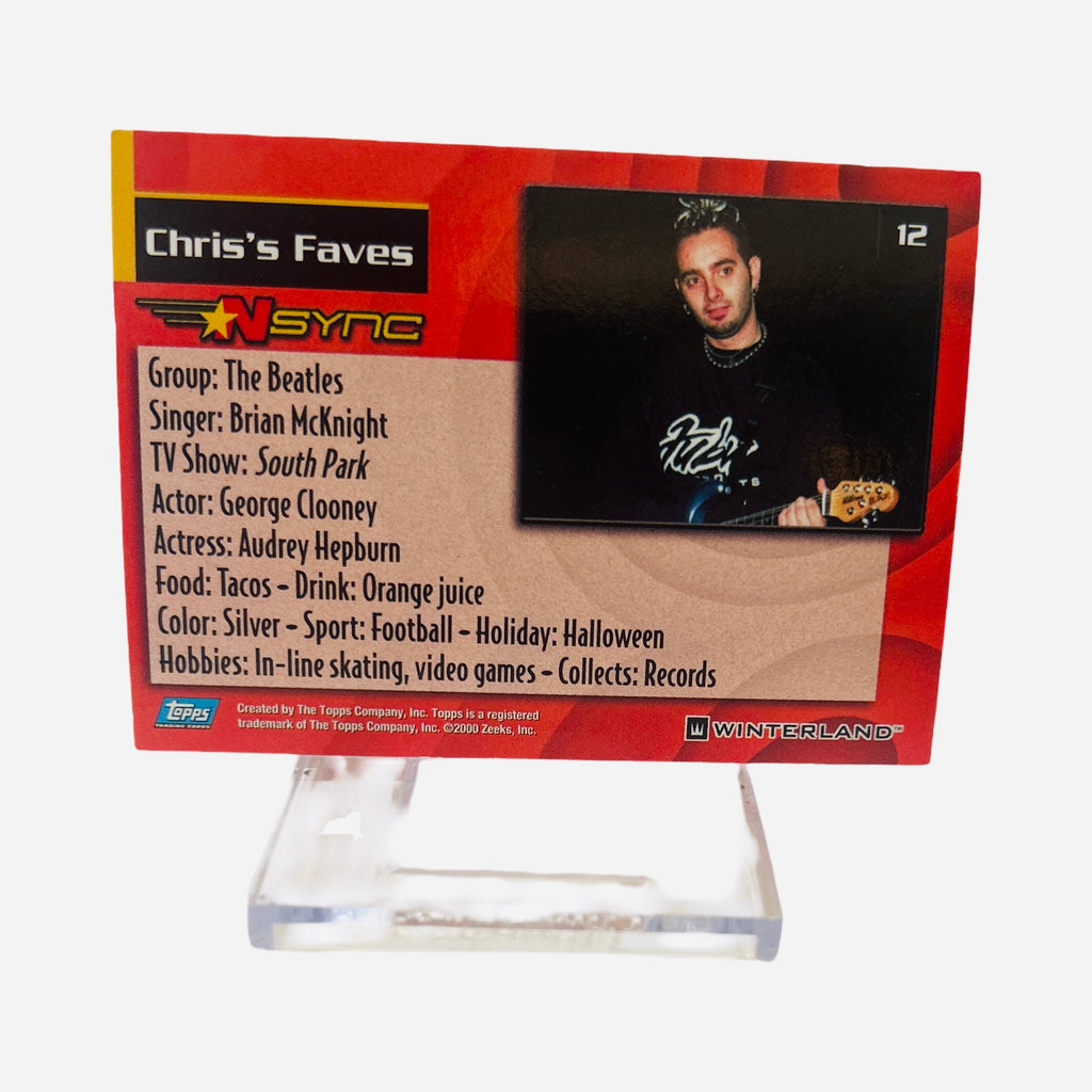Card #12 - Chris's Faves - Back (Group: The Beatles, Singer: Brian McKnight, TV: South Park)