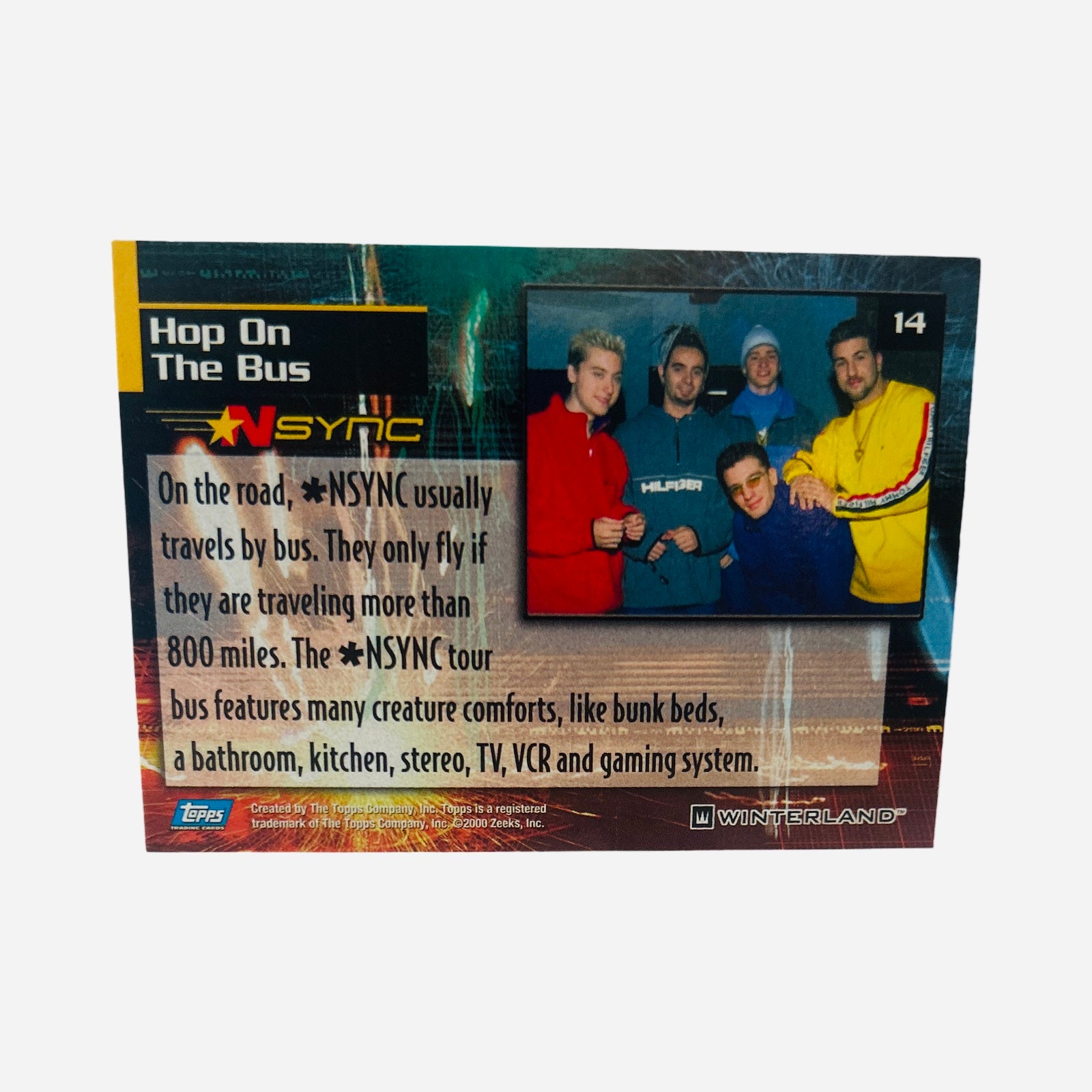 NSYNC Trading Card #14 Back – Hop On The Bus Tour Bus Fun Fact Group Photo 2000 Topps Winterland