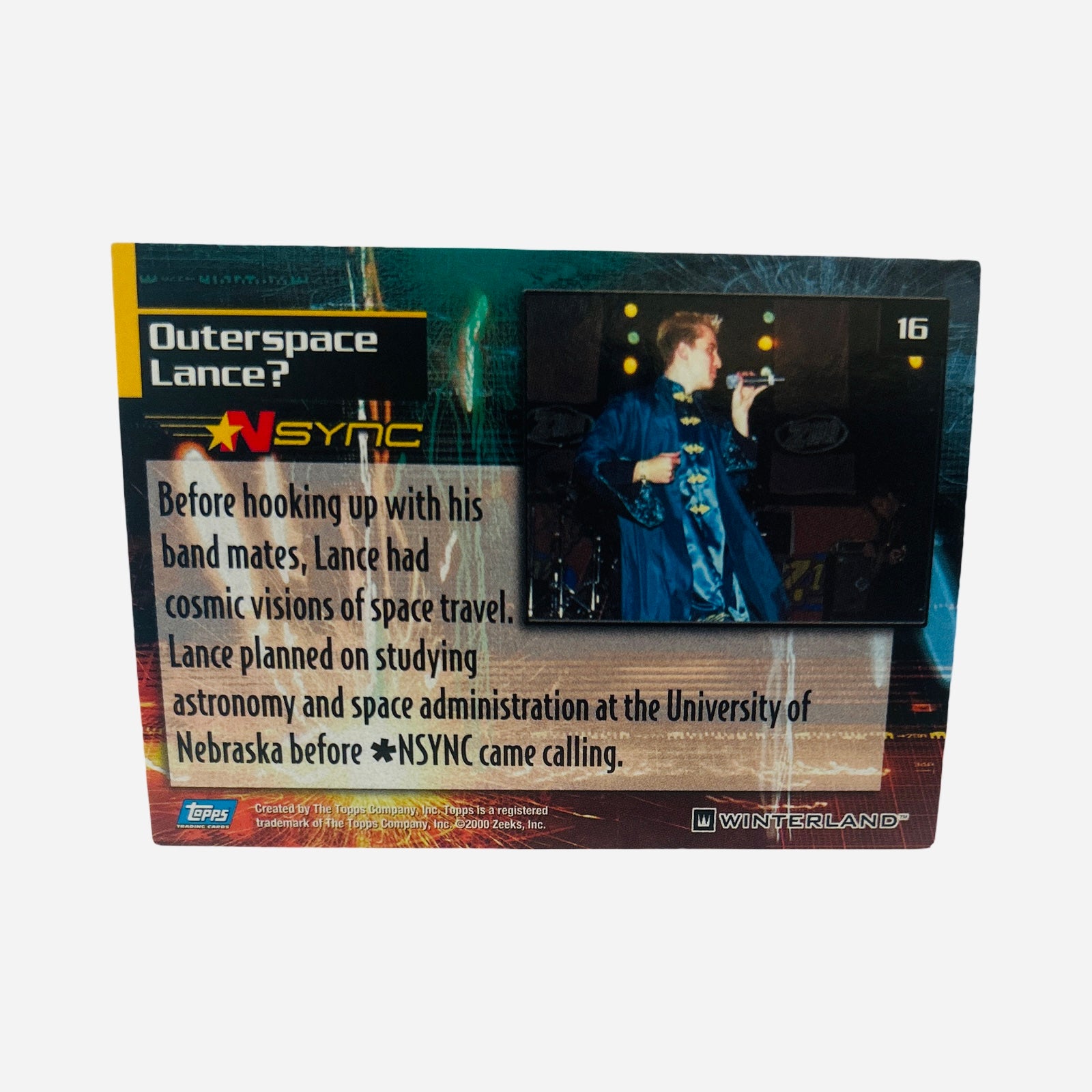 NSYNC Trading Card #16 Back – Outerspace Lance Astronomy University of Nebraska Space Travel Fun Fact 2000 Topps Winterland