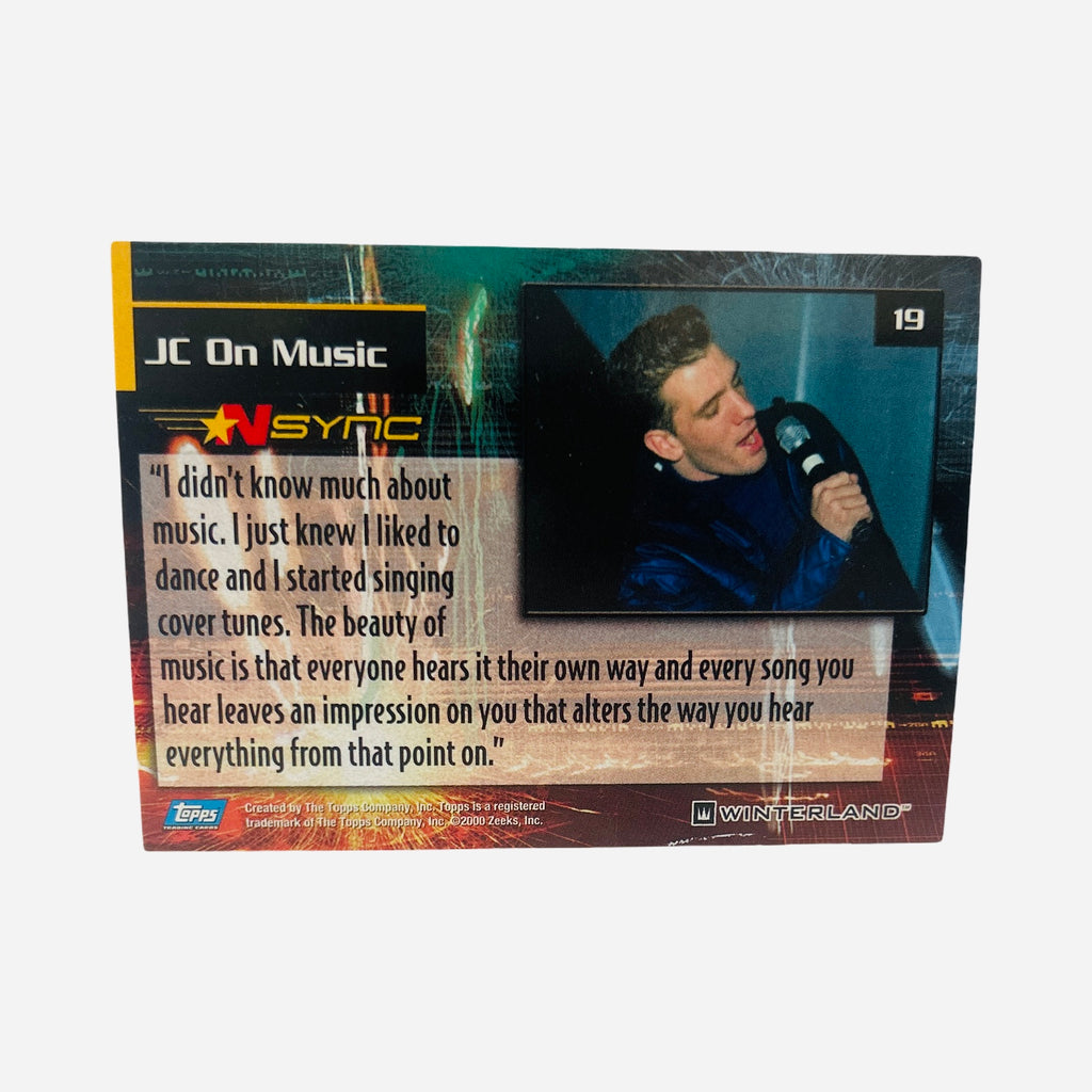 NSYNC Trading Card #19 Back – JC On Music Quote Beauty Of Music Cover Tunes Dance Live Performance Photo 2000 Topps Winterland