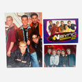 NSYNC 3-Piece Set – 4x6 Group Staircase Photo Lance Red Track Jacket JC Brown Suede Joey Orange Chris Black Leather Glasses Justin Black Zip-Up, Backstage Pass Card, Trading Card #20 Denim Group 2000 Topps Winterland