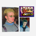 NSYNC 3-Piece Set – 4x6 Justin Timberlake Bleached Curly Hair Green Sunglasses Grey Turtleneck, Backstage Pass Game Card, Trading Card #17 Justin Denim Jacket 2000 Topps Winterland