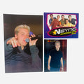 NSYNC 3-Piece Set – 4x6 Lance Bass Stage Photo Blue Satin Military Jacket Microphone, Backstage Pass Game Card, Trading Card #16 Lance Black Polo Frosted Tips 2000 Topps Winterland
