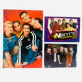 NSYNC 3-Piece Set – 4x6 Group Photo All Five Members Red Backdrop, Backstage Pass Game Card, Trading Card #14 Hop On The Bus Moody Dark Group Shot 2000 Topps Winterland