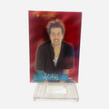NSYNC Trading Card #25 Front – Joey Fatone Spiky Hair Open Black Short-Sleeve Shirt Big Grin Red Atmospheric Background 2000 Topps Winterland